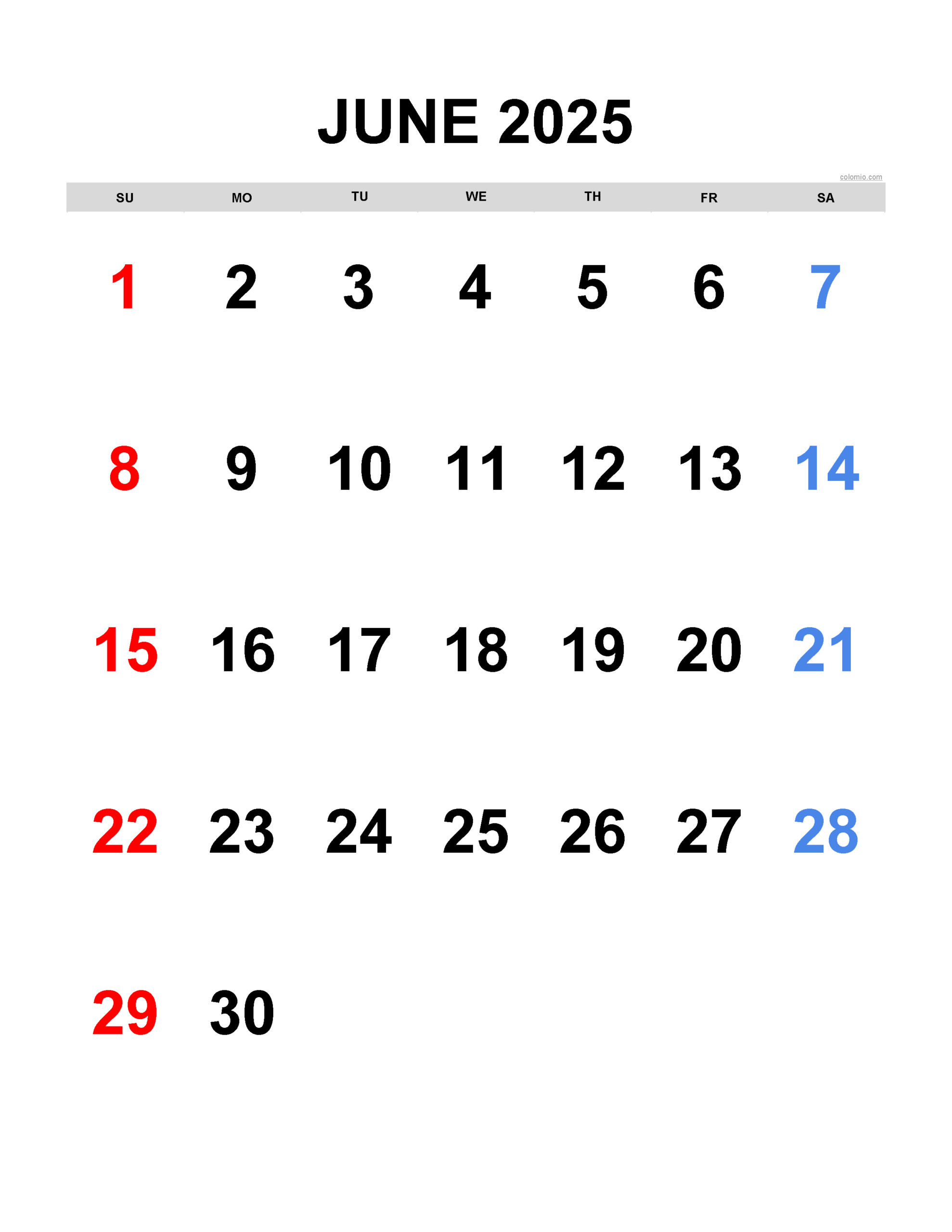 June 2025 Calendar Portrait