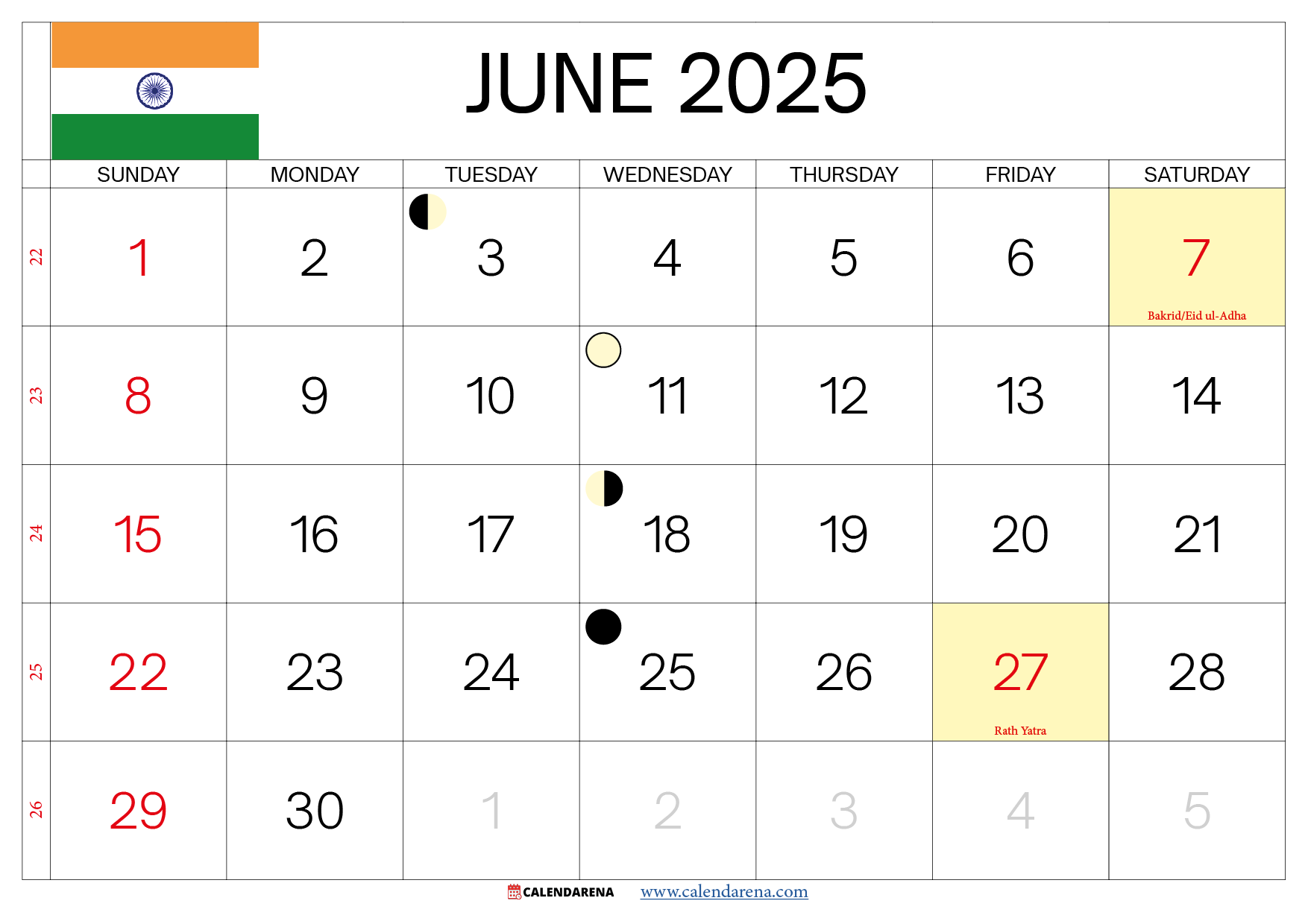 June 2025 Calendar India