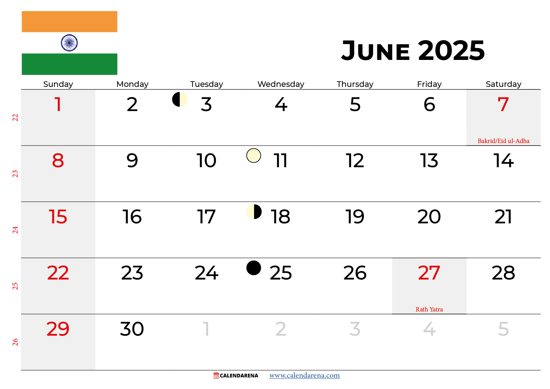 June 2025 Calendar India With Holidays