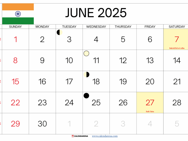 June 2025 Calendar India With Holidays