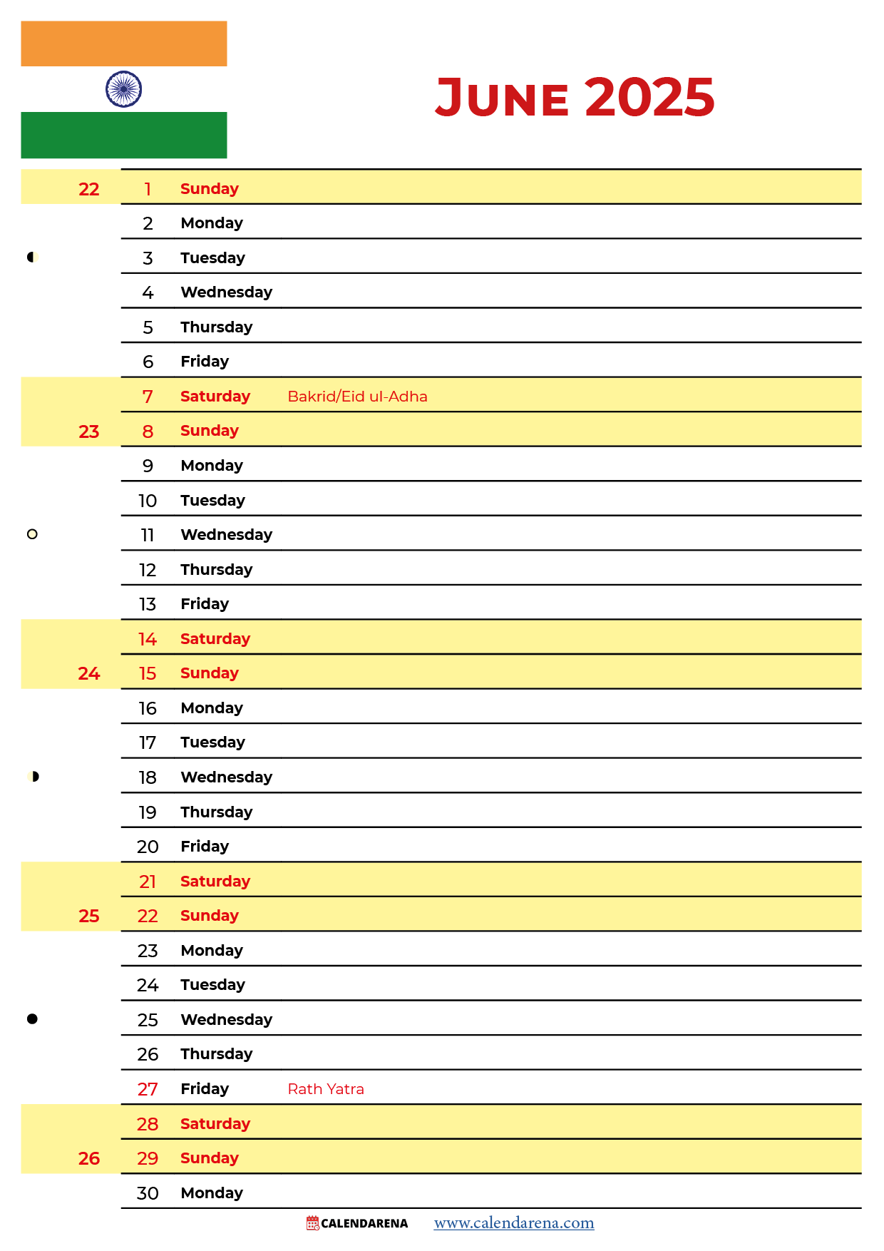 June 2025 Calendar India