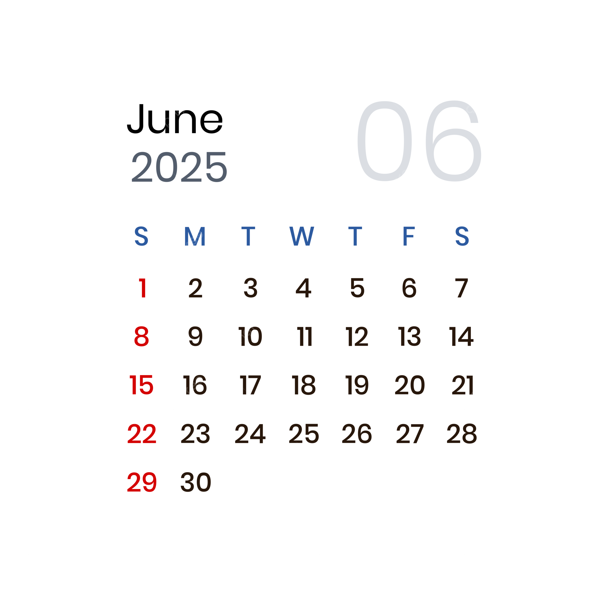 June 2025 Calendar Minimalist Vector June 2025 June 2025 Calendar Calendar 2025 PNG And Vector With Transparent Background For Free Download