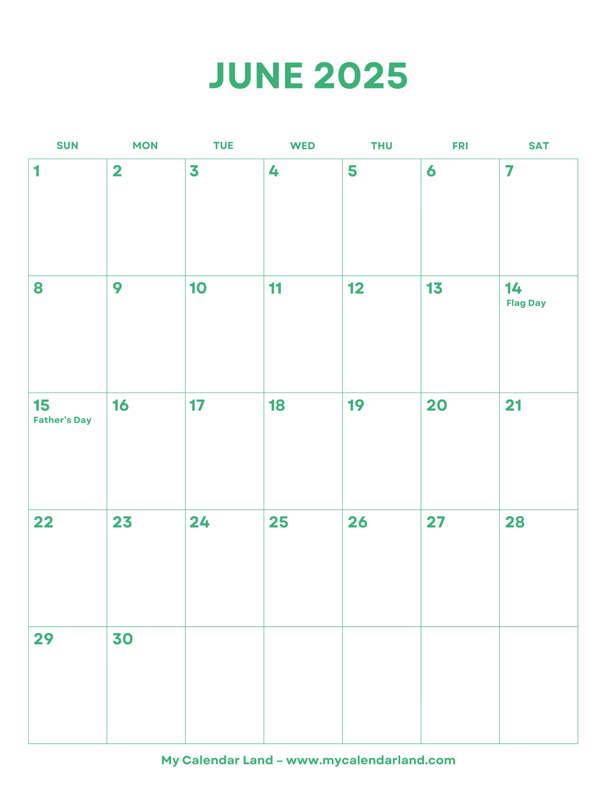 June 2025 Calendar My Calendar Land