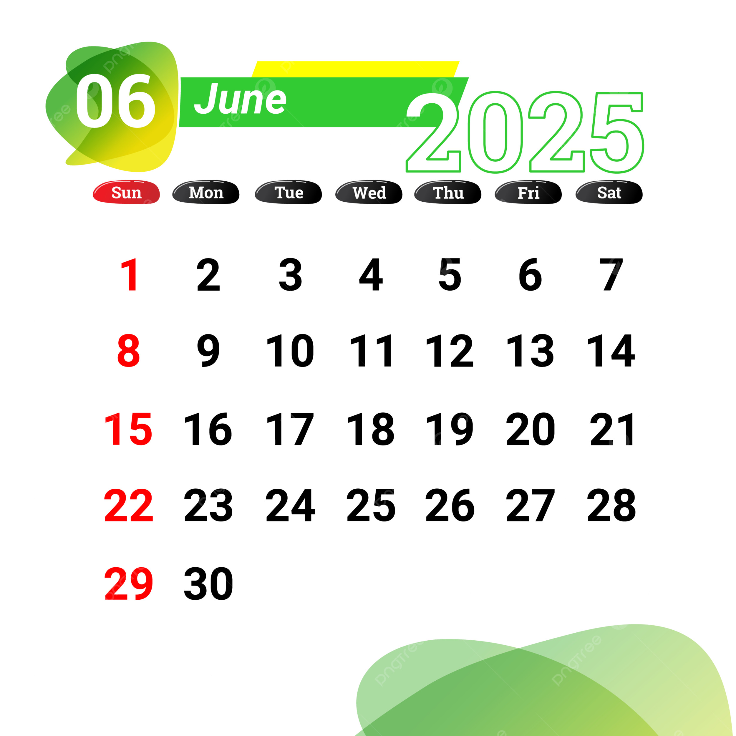 June 2025 Calendar PNG Transparent Images Free Download Vector Files Pngtree
