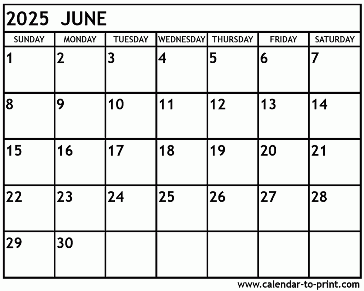 June 2025 Calendar Printable
