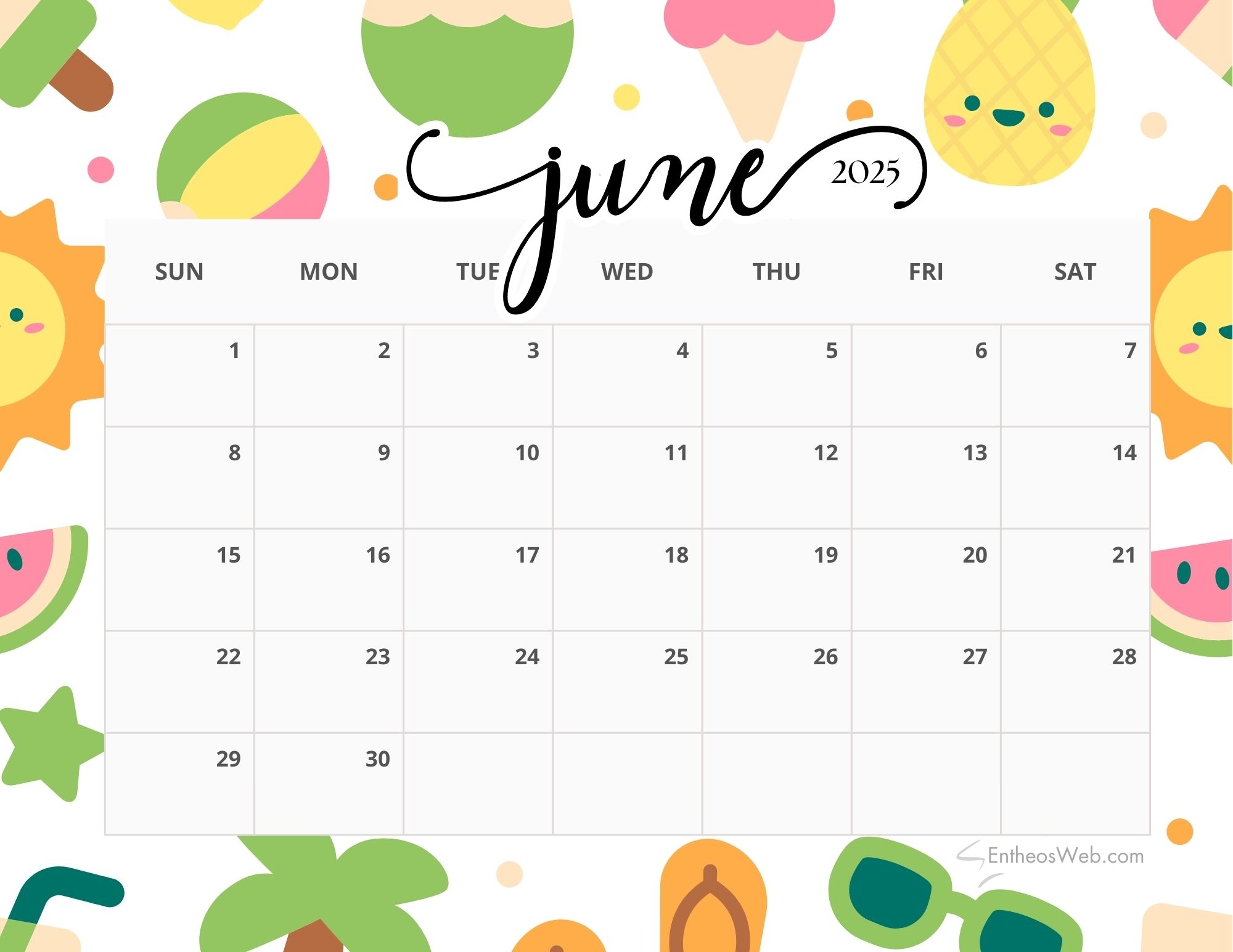 Summer 2025 Calendar June July August