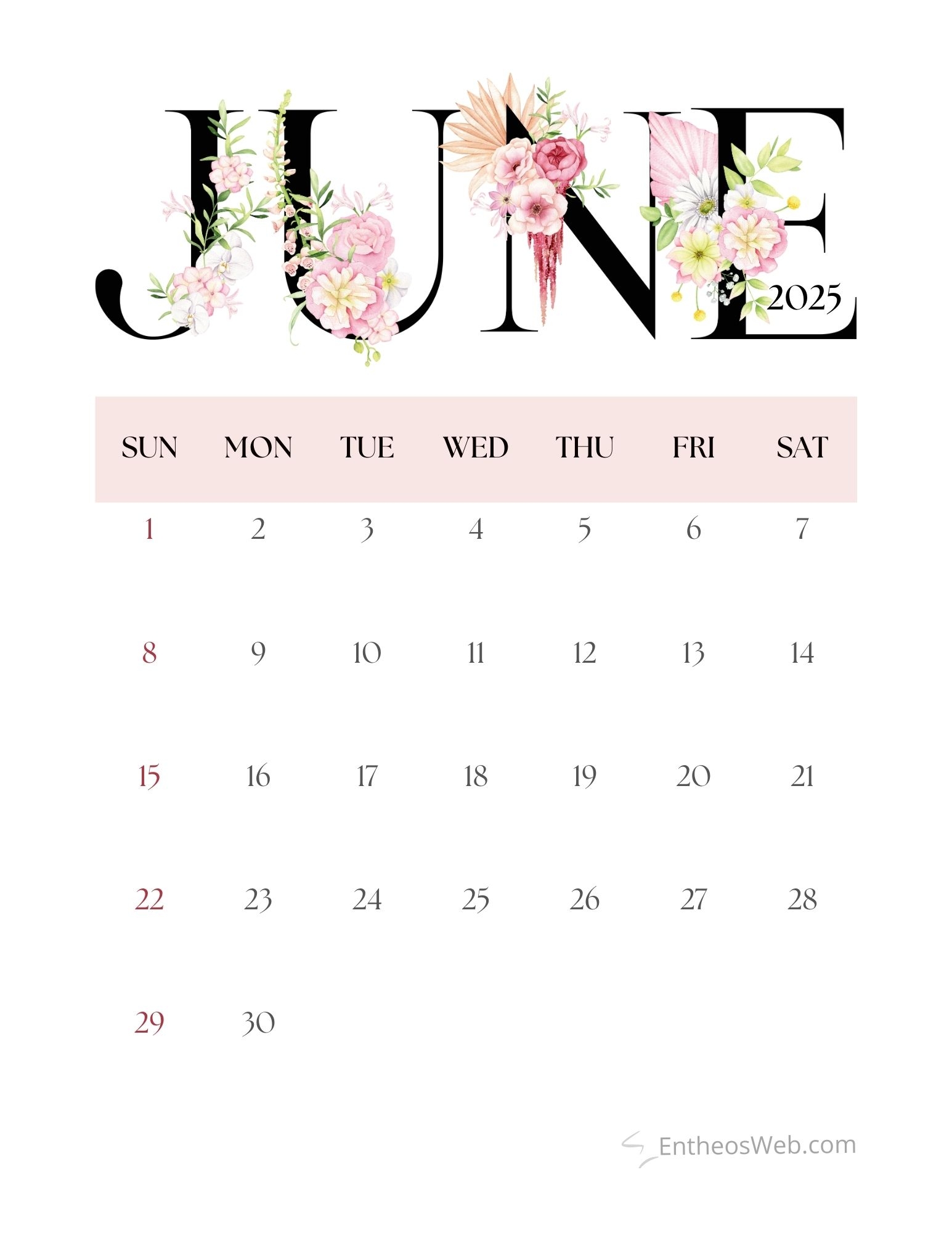 June 2025 Calendar Printables EntheosWeb