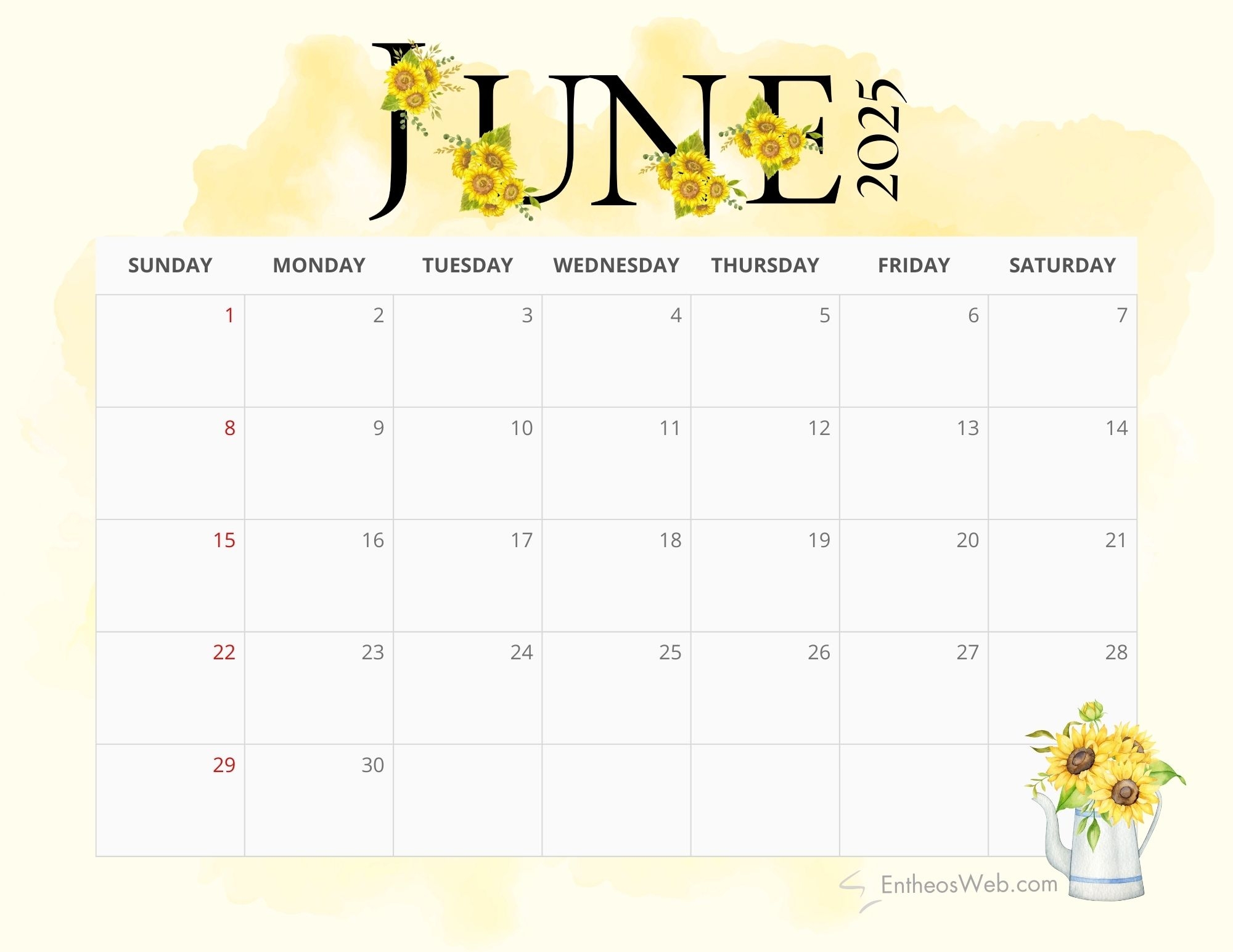 June 2025 Calendar Printables EntheosWeb