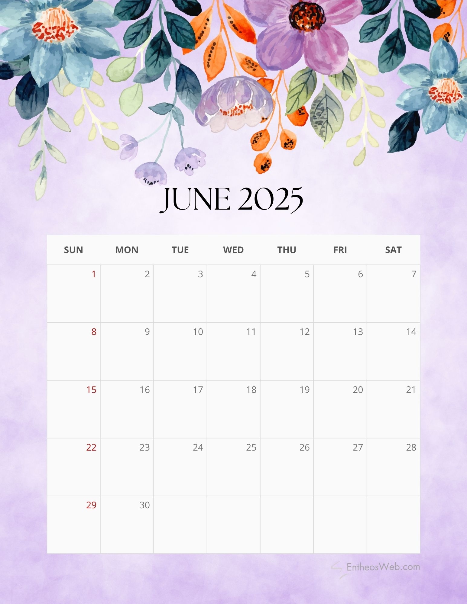June 2025 Calendar Printables EntheosWeb