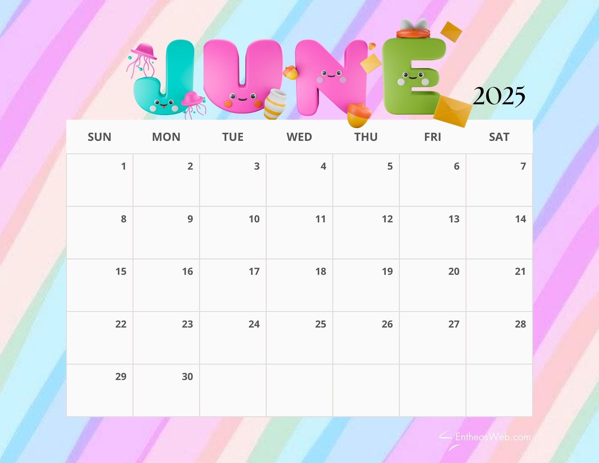 June 2025 Calendar Printables EntheosWeb