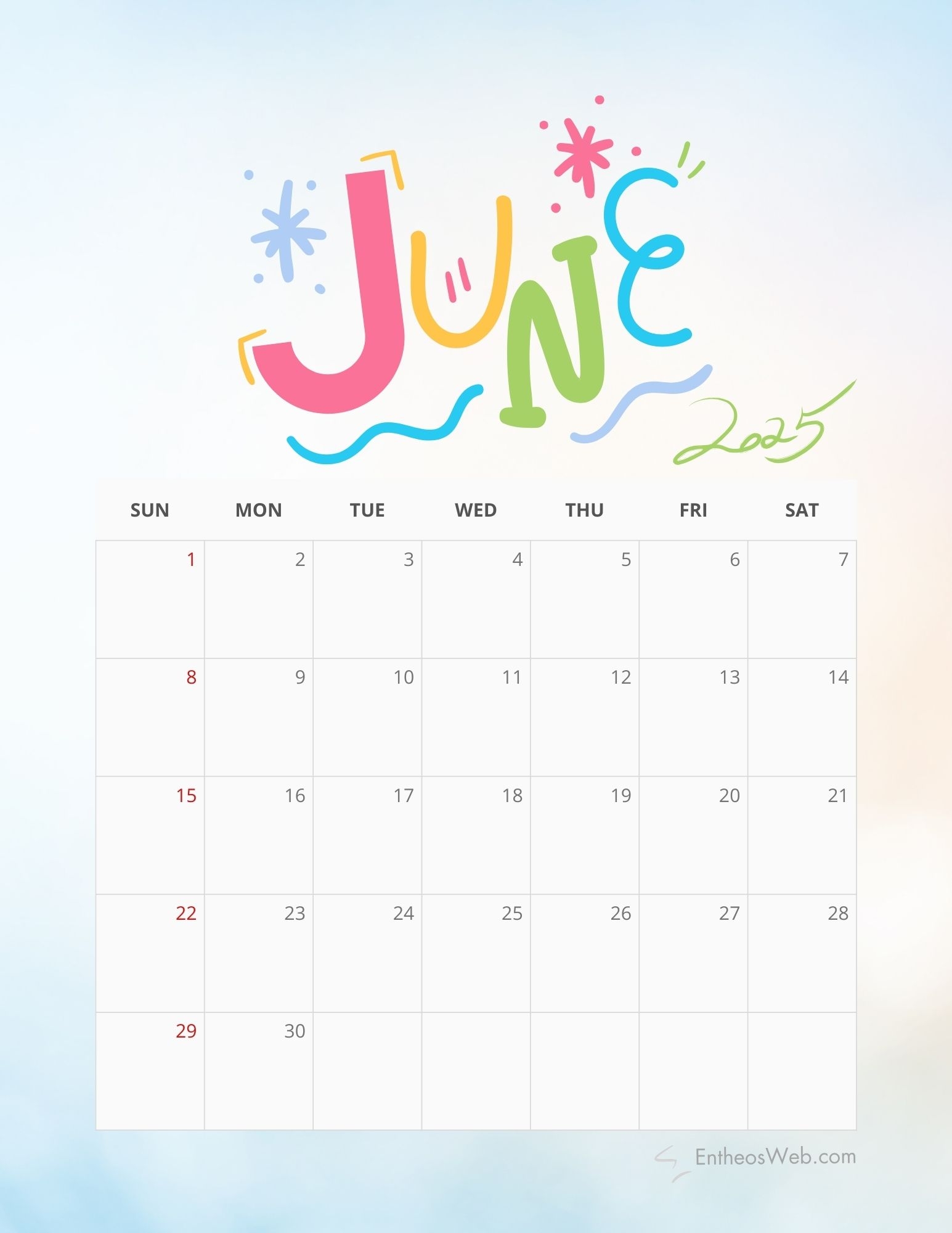 June 2025 Calendar Printables EntheosWeb