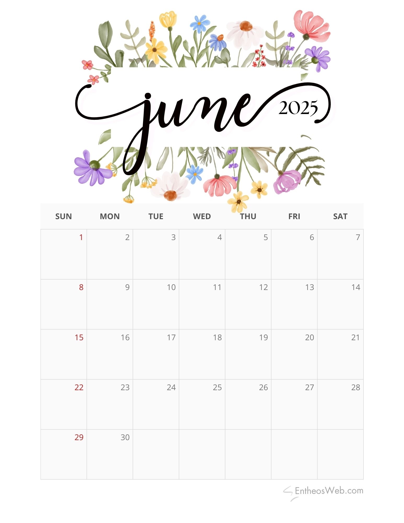 Image Of June 2025 Calendar