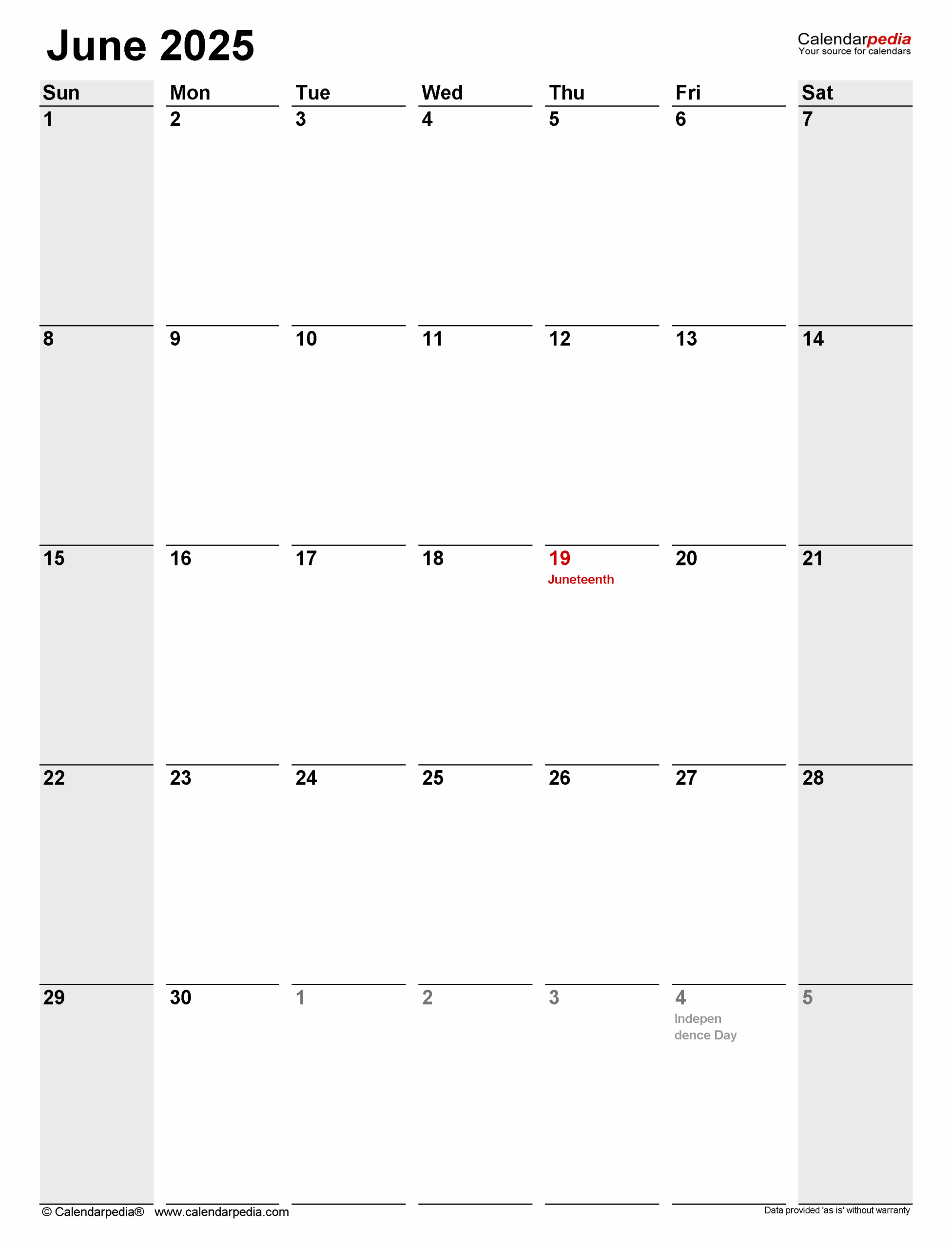 June 2025 Calendar Templates For PDF Excel And Word