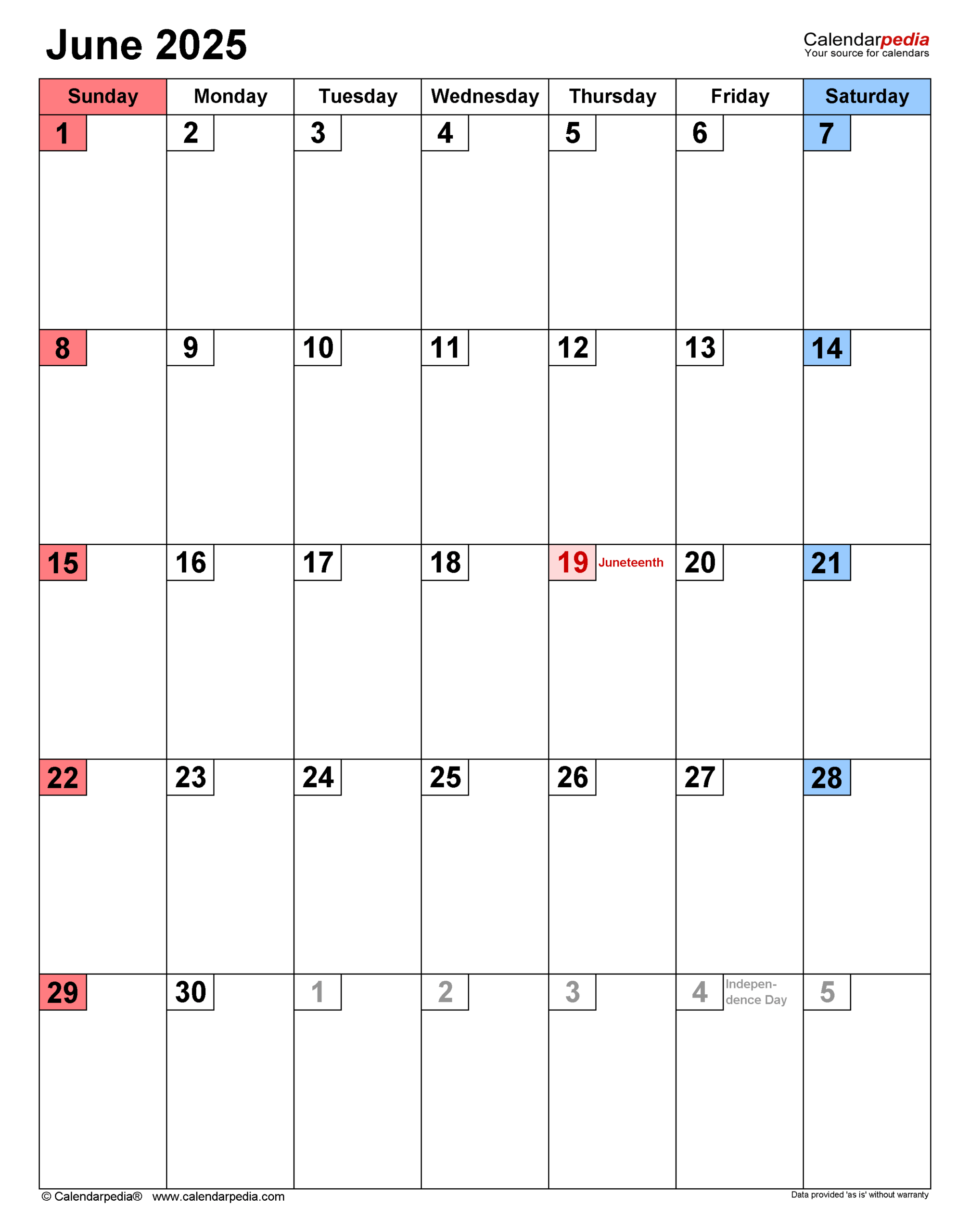 June 2025 Calendar Templates For PDF Excel And Word