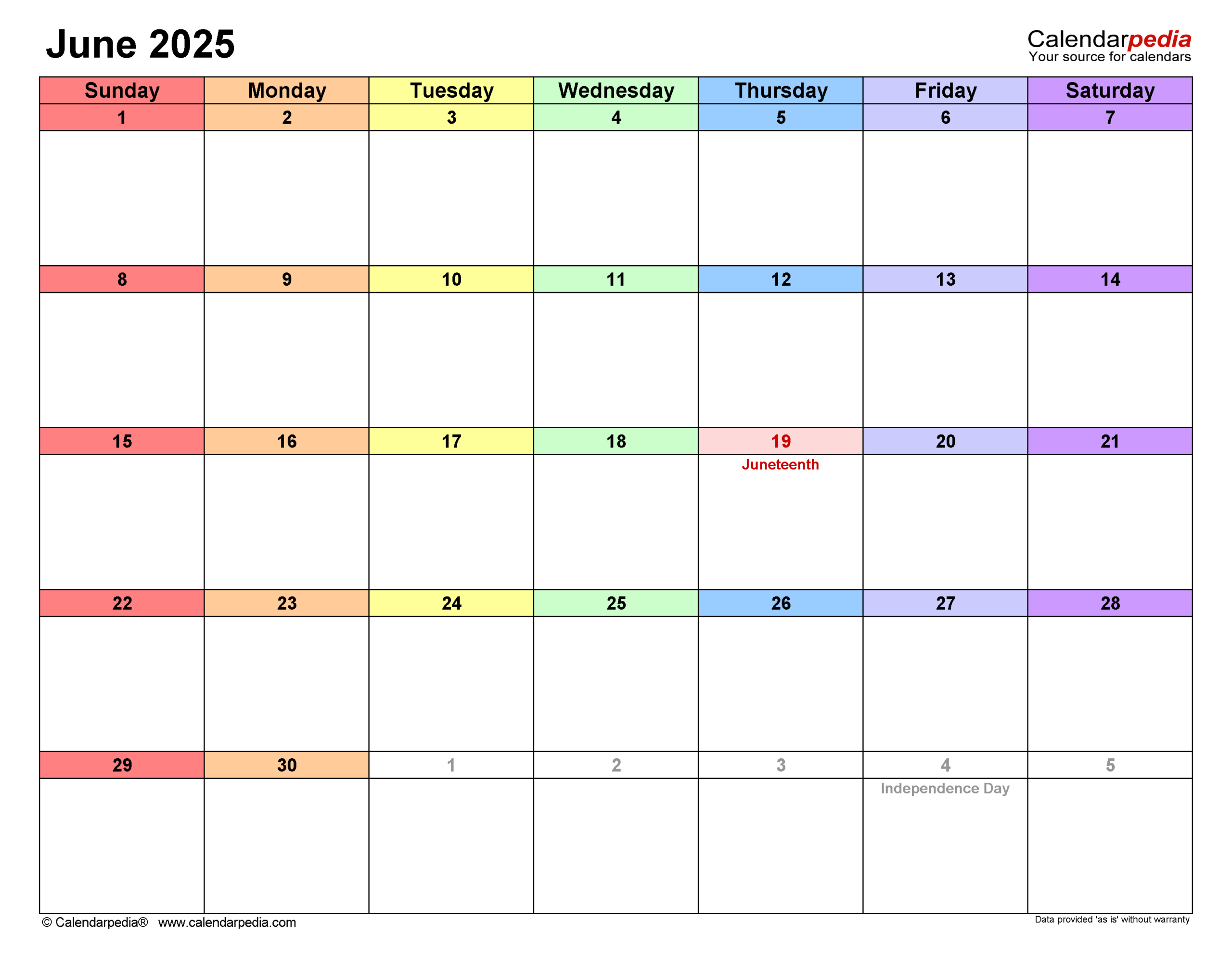 June 2025 Calendar Templates For PDF Excel And Word