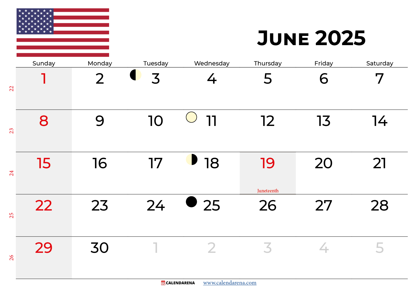 June 2025 Calendar USA With Holidays