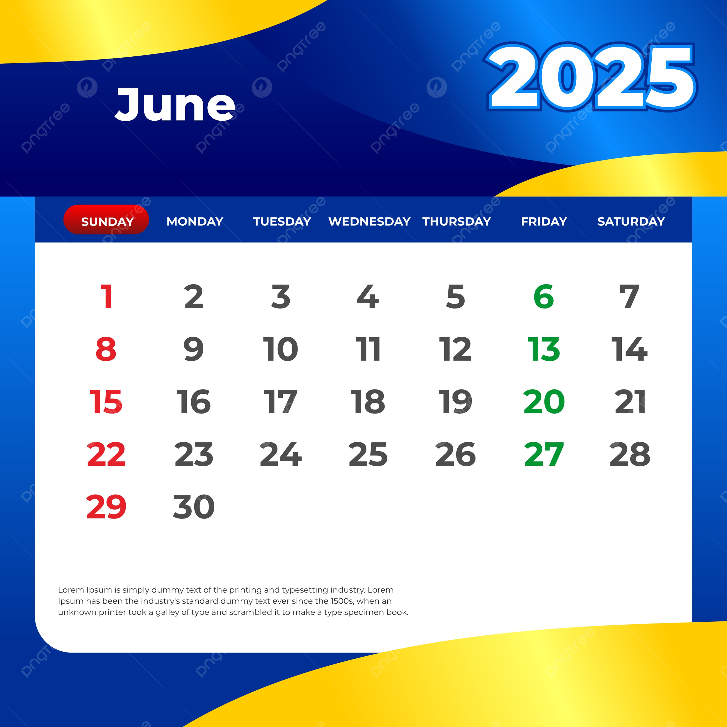 June 2025 Calendar Vector Template Download On Pngtree