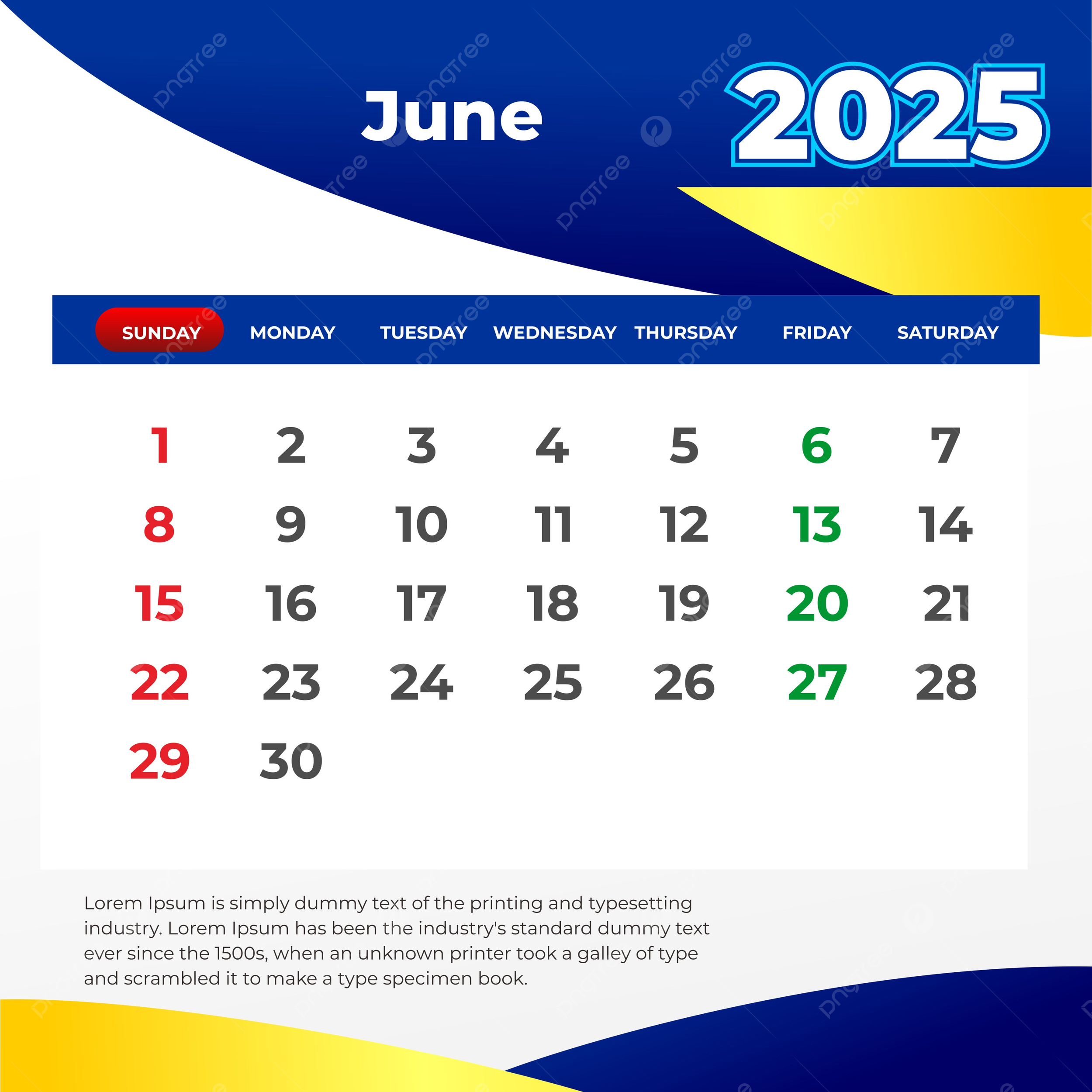 June 2025 Calendar Vector Template Download On Pngtree