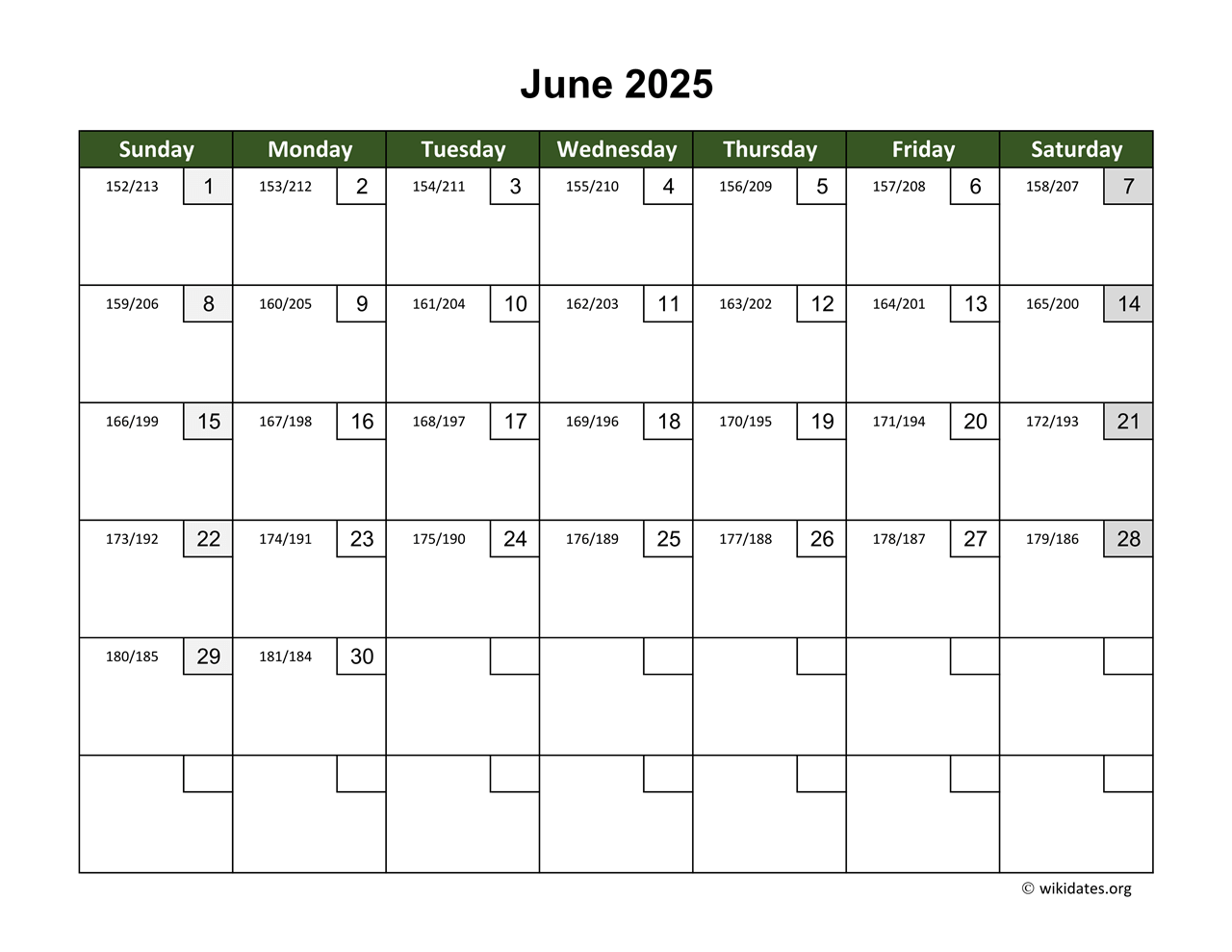 June 2025 Calendar With Day Numbers WikiDates