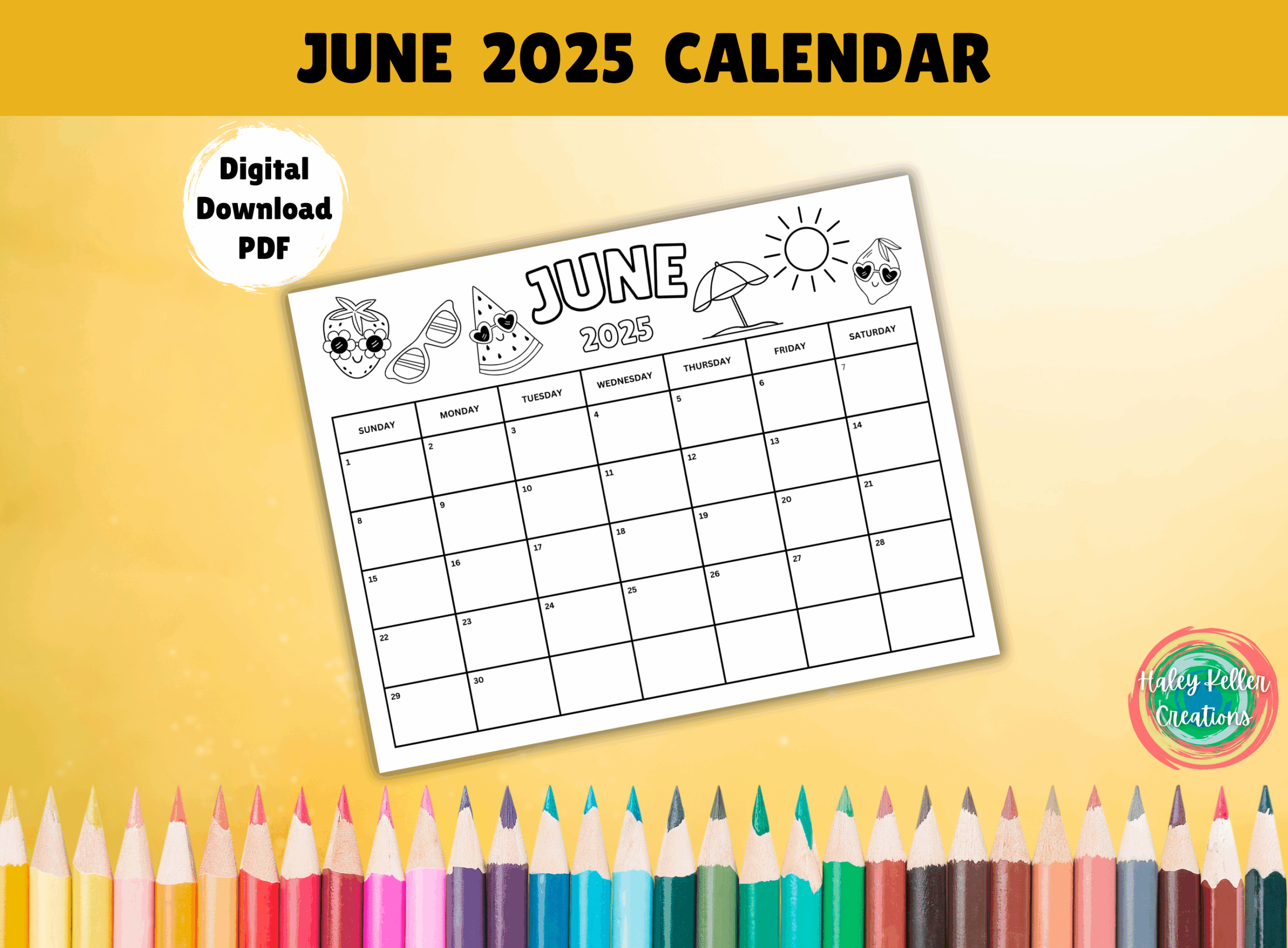 June 2025 Coloring Calendar Printable June Calendar Activity 