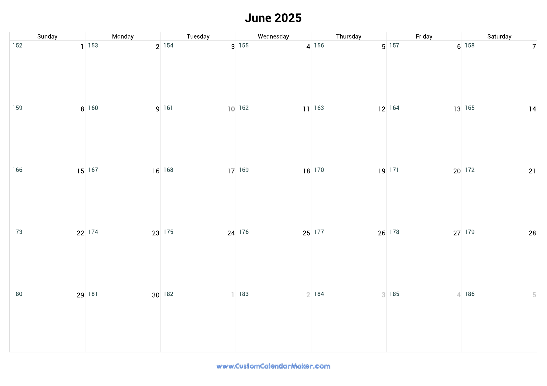 June 2025 Day Number Of The Year Calendar Custom Calendar Maker