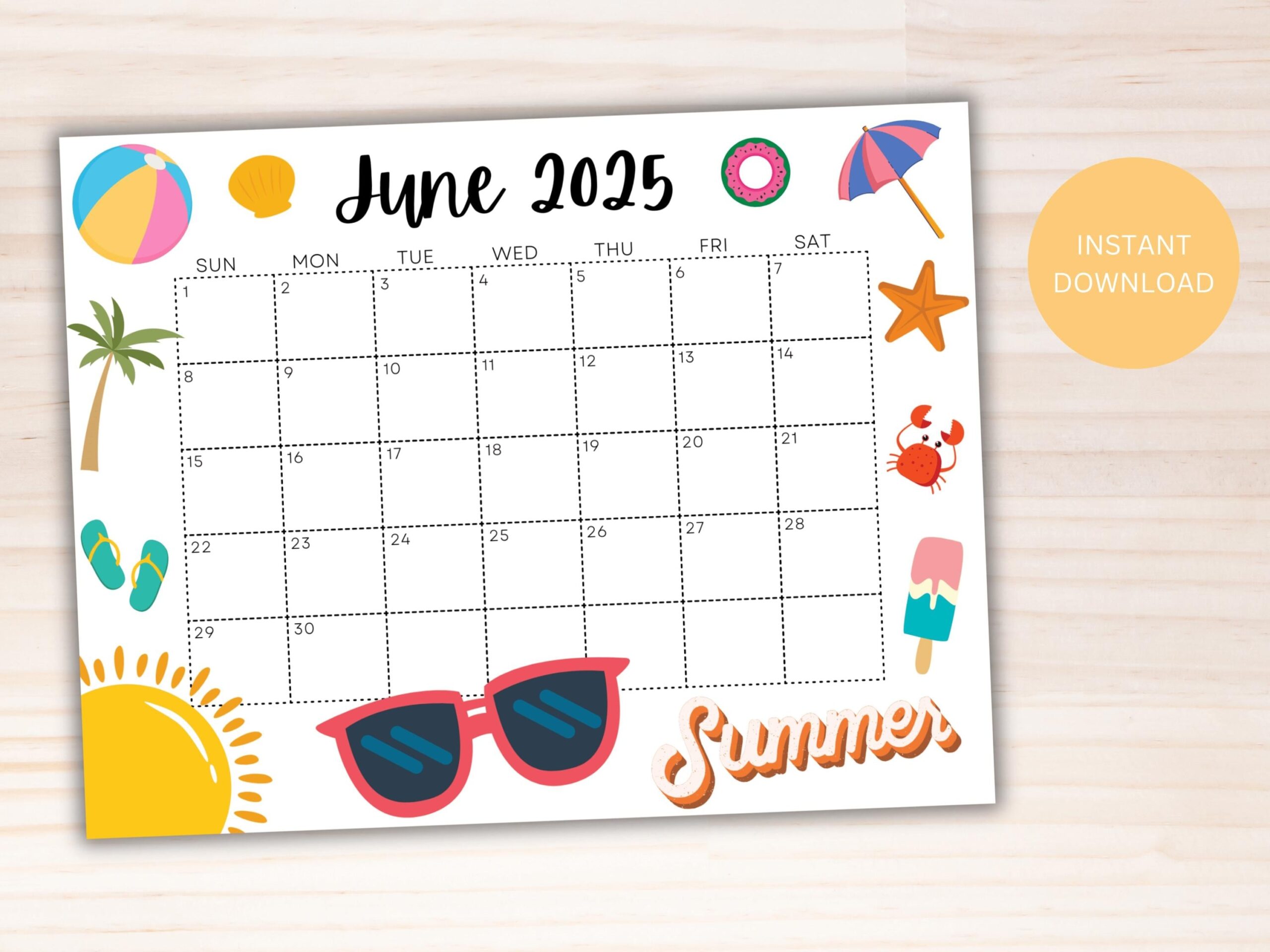 June 2025 Editable Wall Calendar Printable Classroom Calendar 