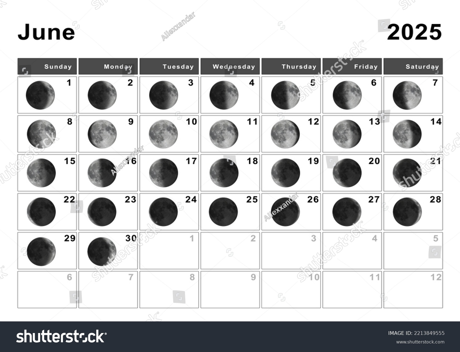 June 2025 Lunar Calendar Moon Cycles Stock Illustration 2213849555 Shutterstock