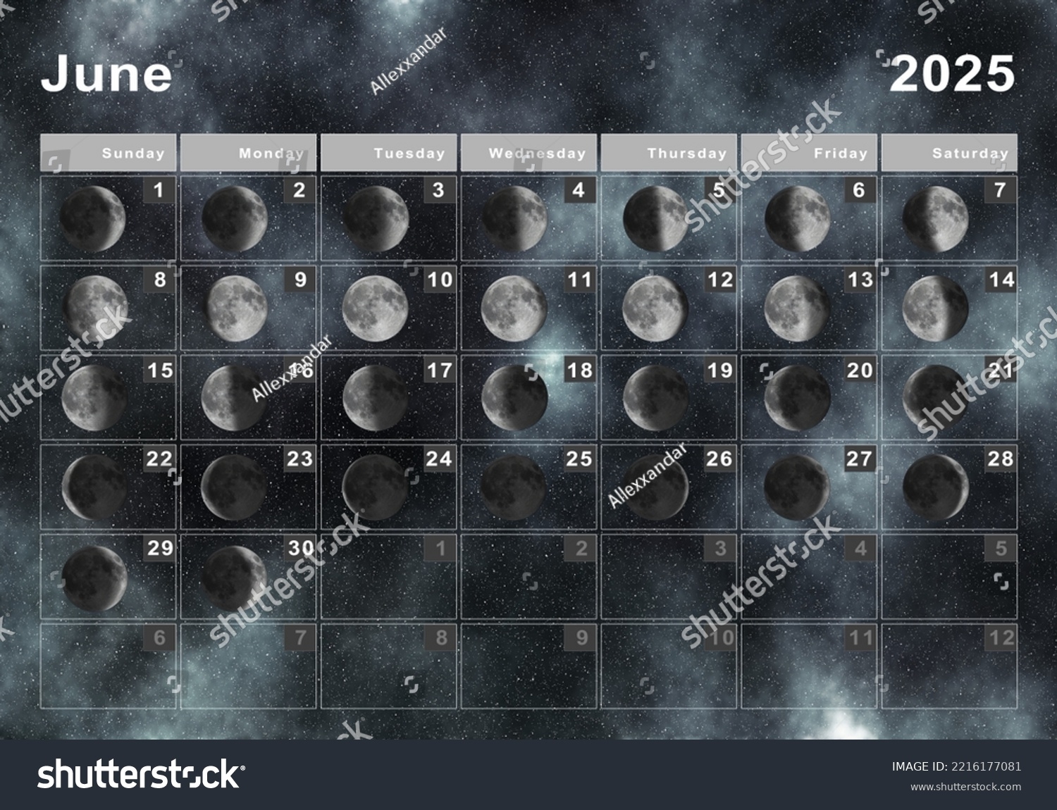 June 2025 Lunar Calendar Moon Cycles Stock Illustration 2216177081 