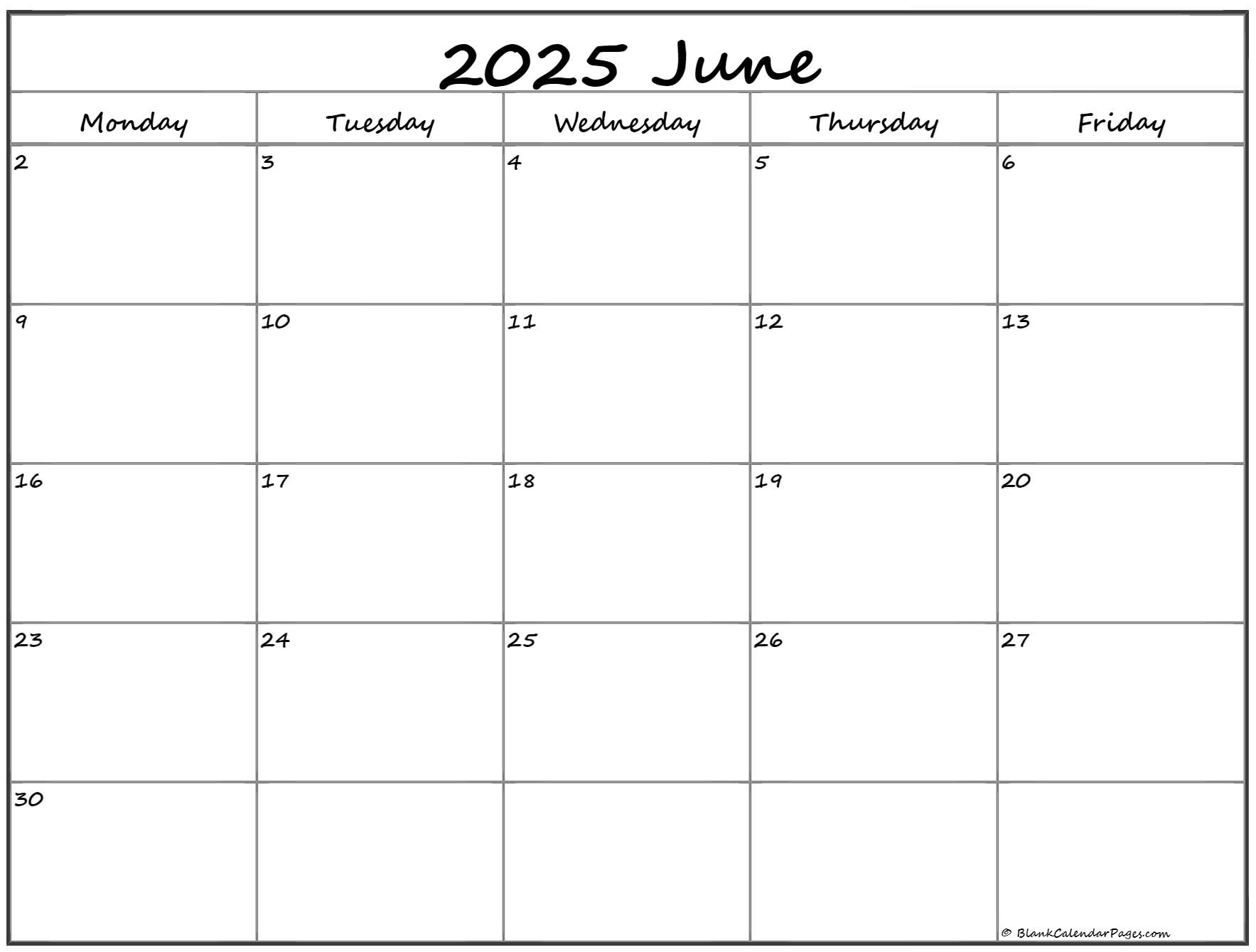 June 2025 Monday Calendar Monday To Sunday