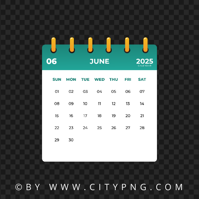 June 2025 Monthly Date Green Calendar Citypng