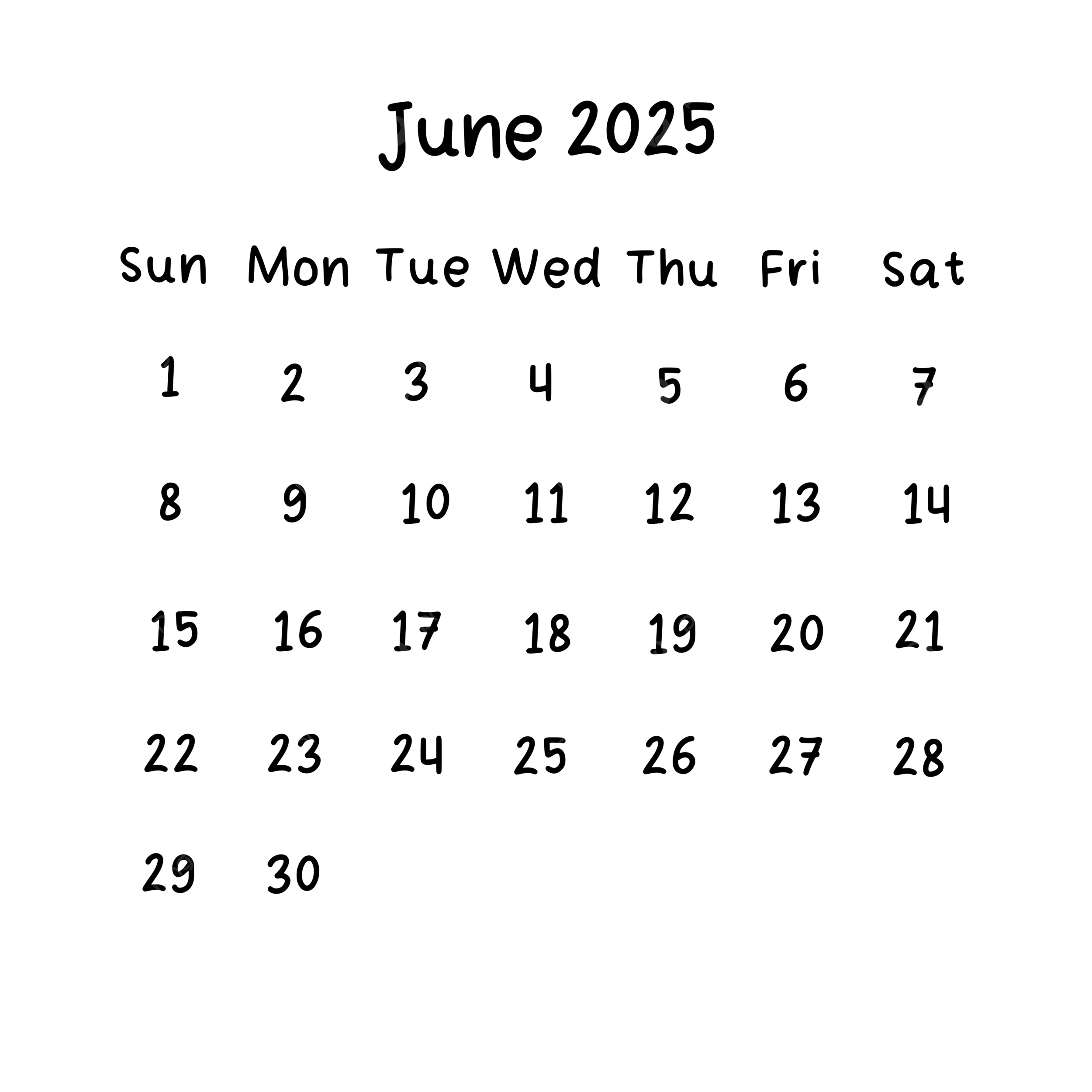 June 2025 Plain Calendar In Black Color 2025 June Calendar PNG Transparent Clipart Image And PSD File For Free Download