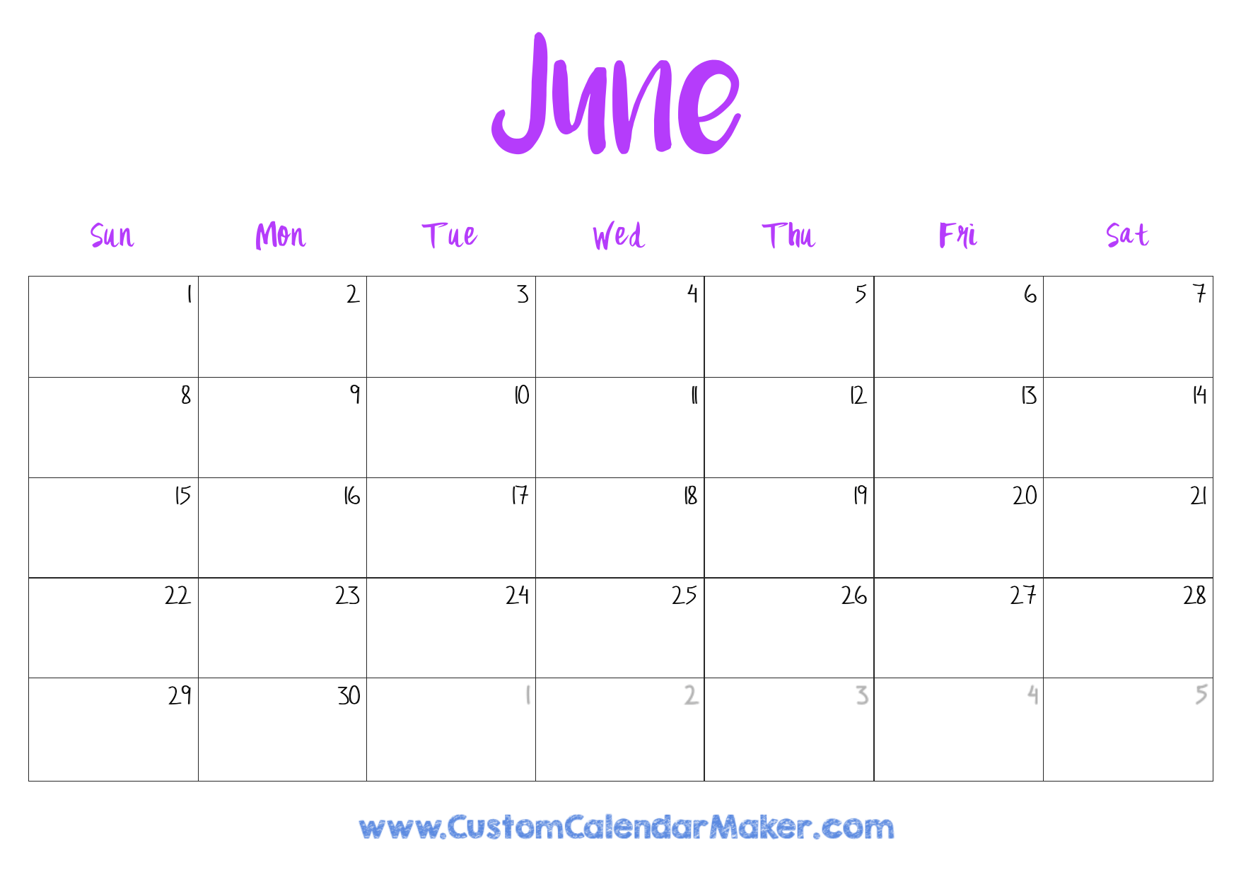 Calendar June 2025 Free