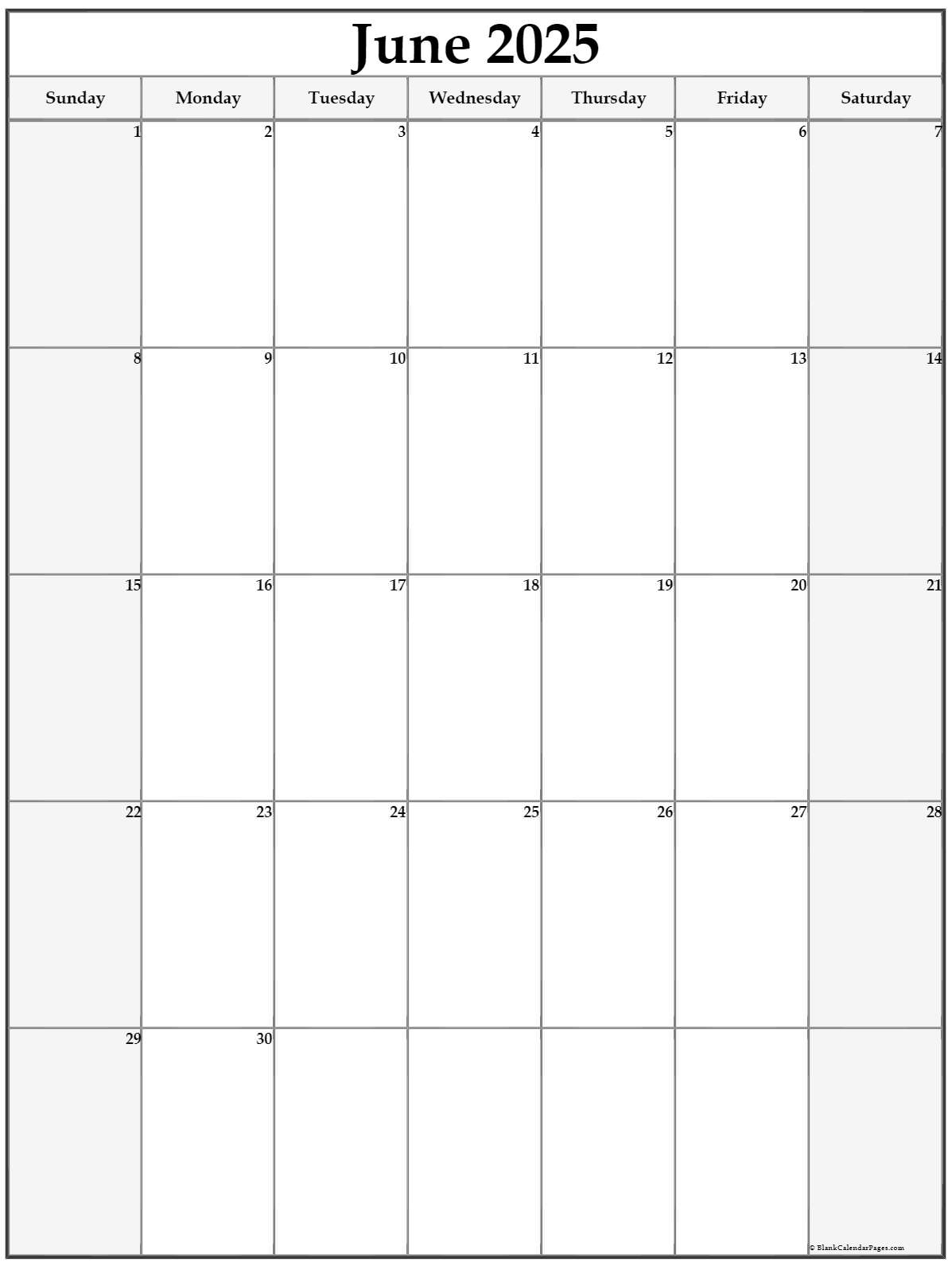 June 2025 Vertical Calendar Portrait