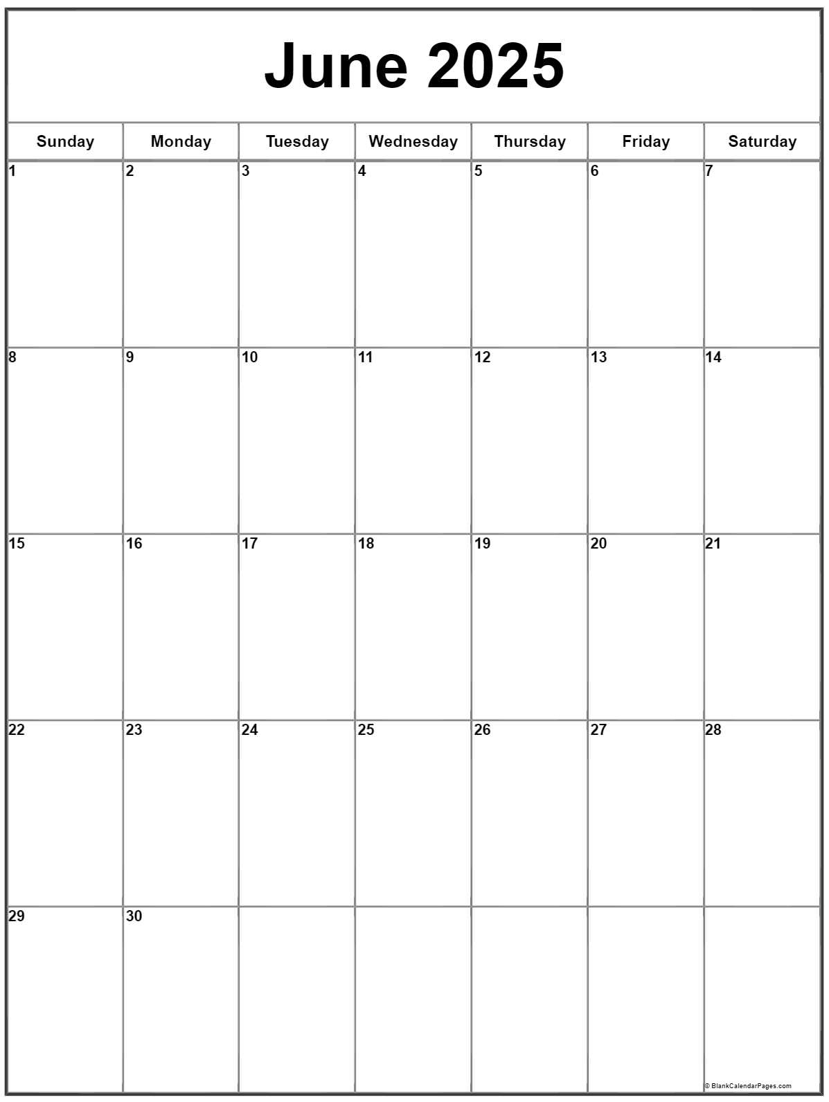 June 2025 Vertical Calendar Portrait