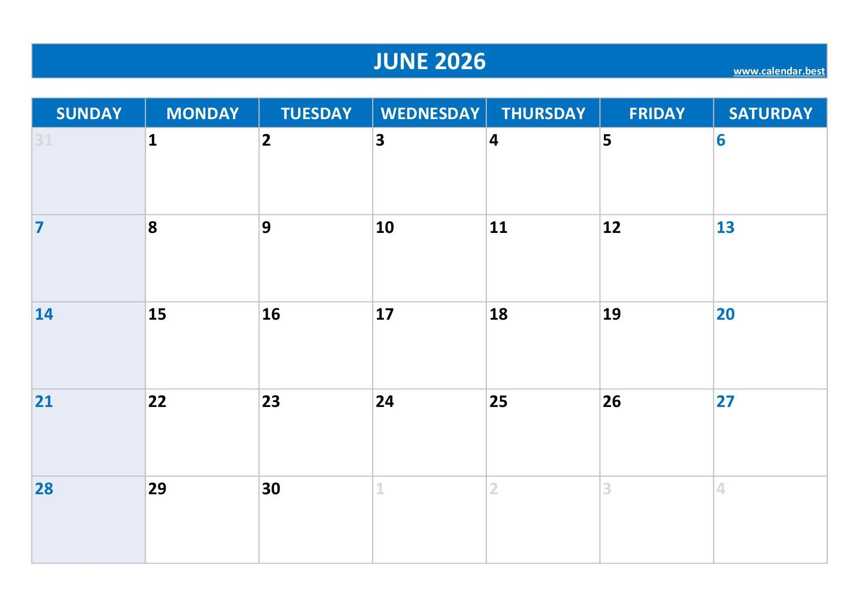 June 2026 Calendar Calendar best