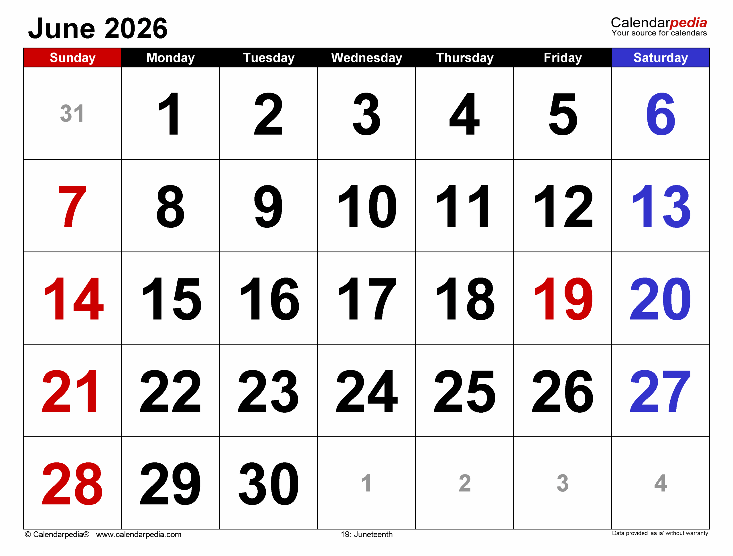 June 2026 Calendar Templates For PDF Excel And Word