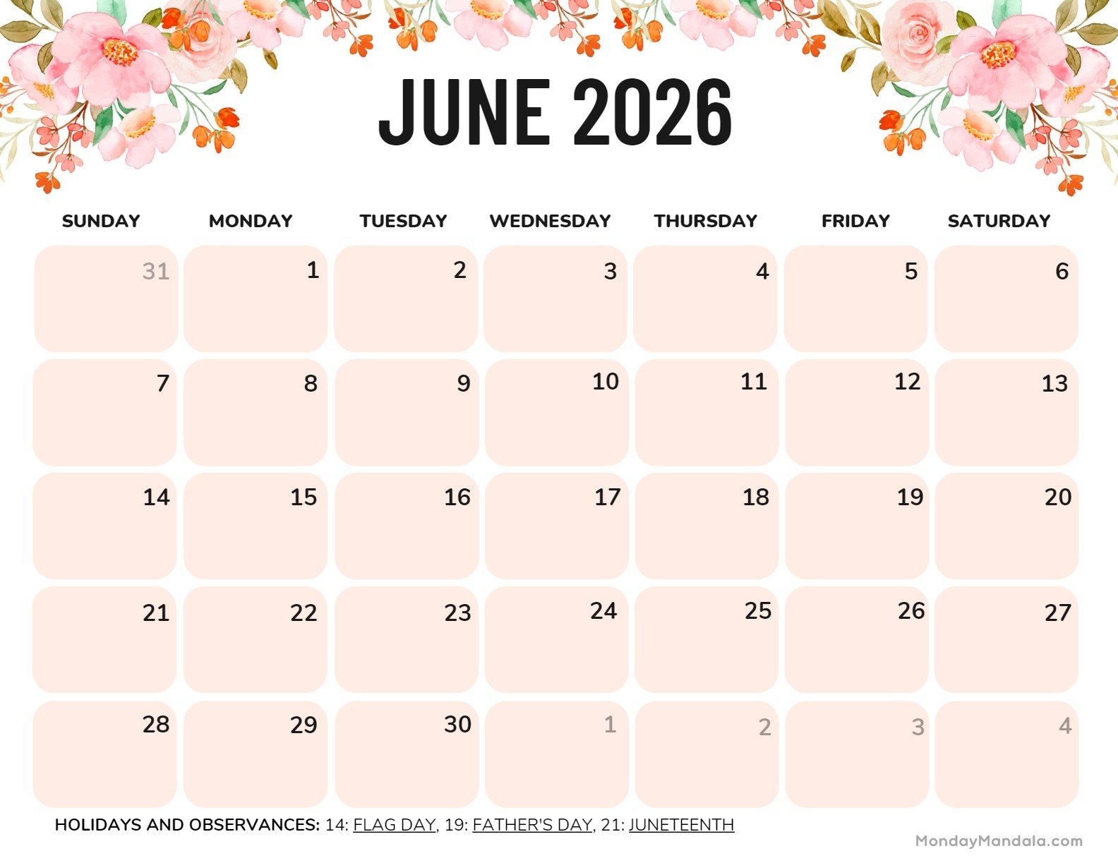 Free May June 2026 Calendar
