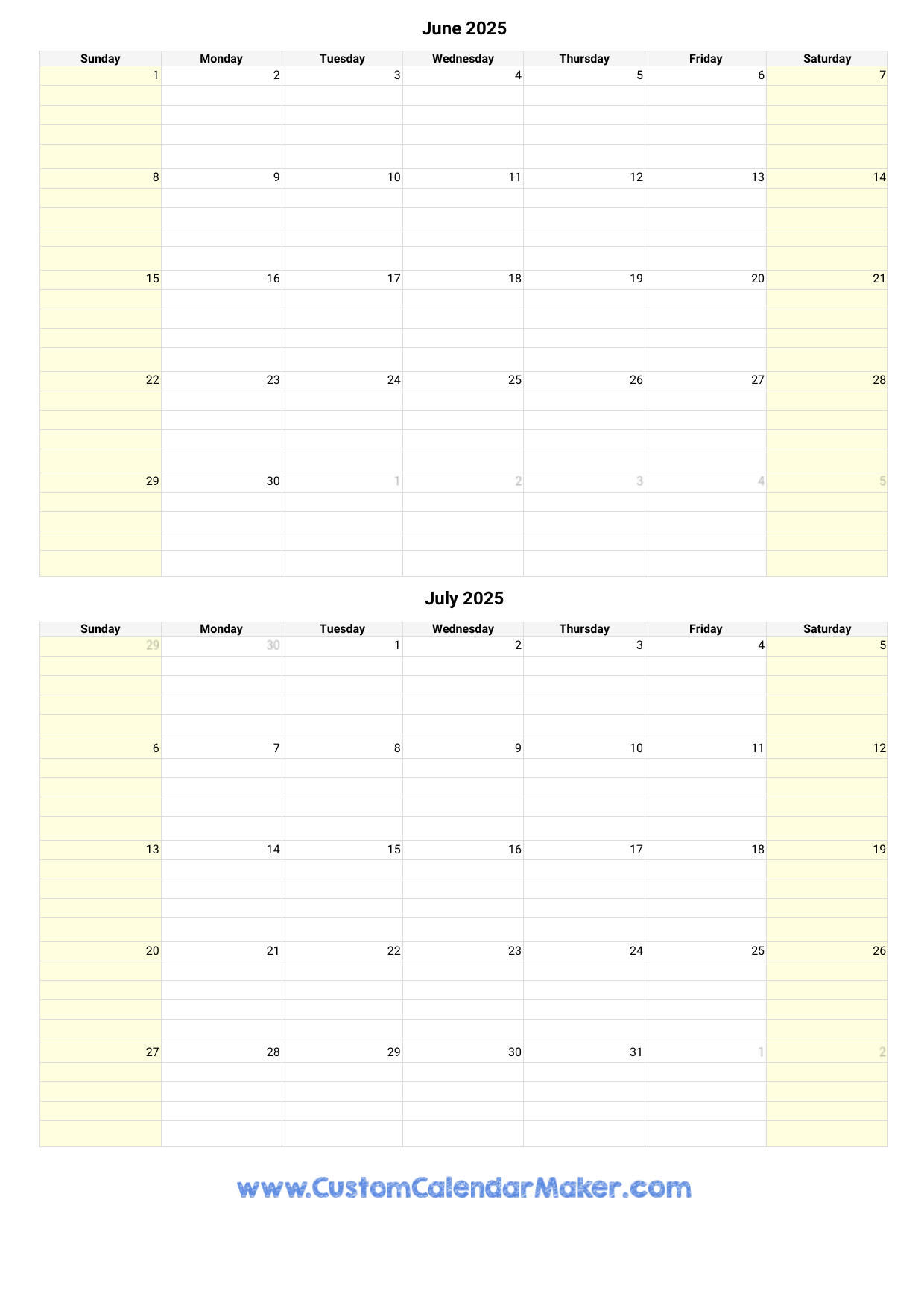 June And July 2025 Calendar Pdf