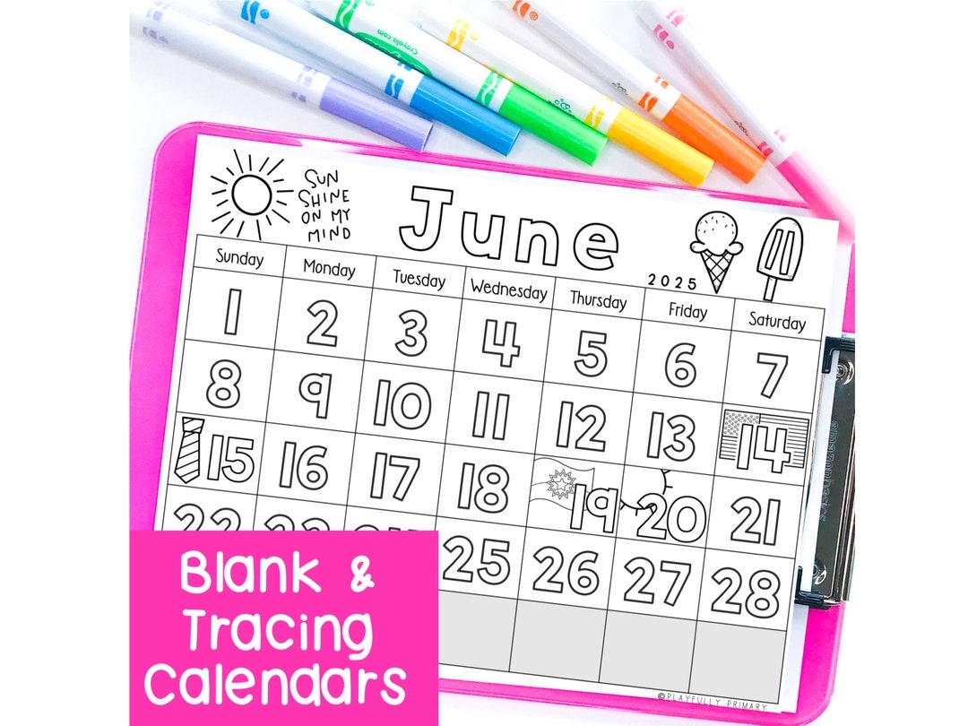 June Calendar 2025 Printable Calendar Tracing Worksheets Calendar Traceable Kindergarten Activities Blank Calendar Template June 2025 Etsy