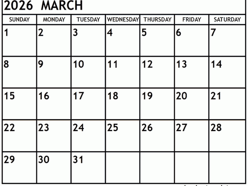 March 2026 Calendar Printable