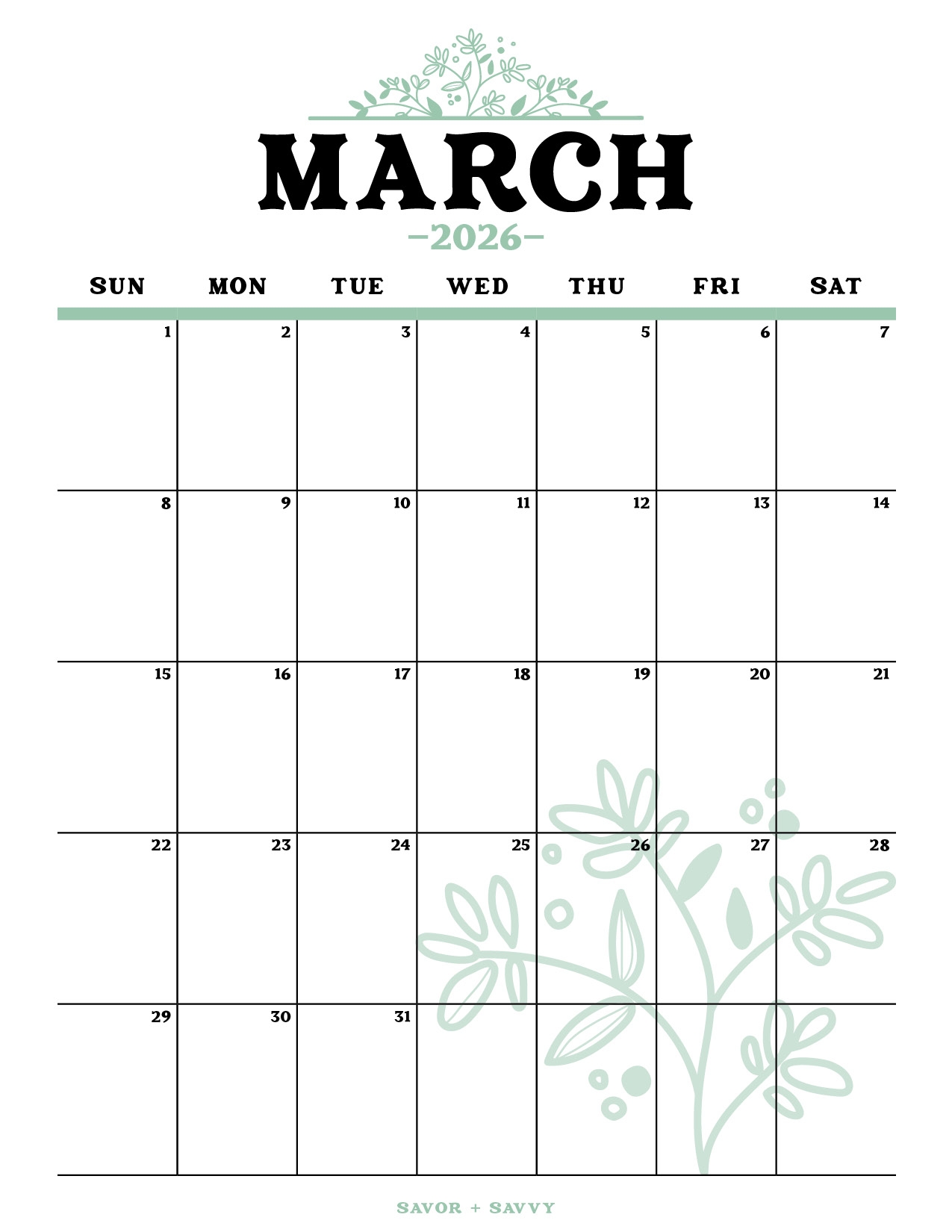 March 2026 Calendar Starting Monday