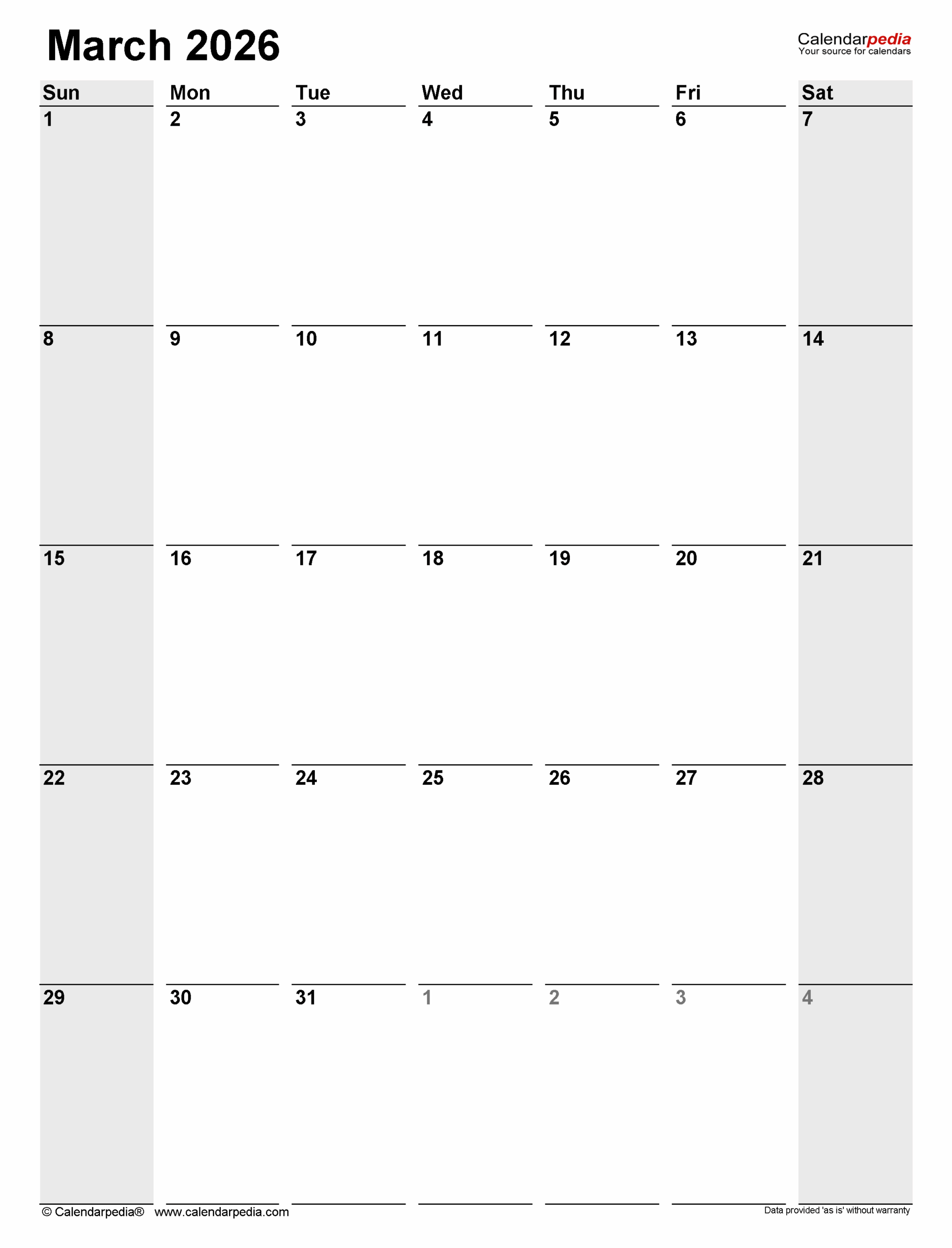 March 2026 Fillable Calendar