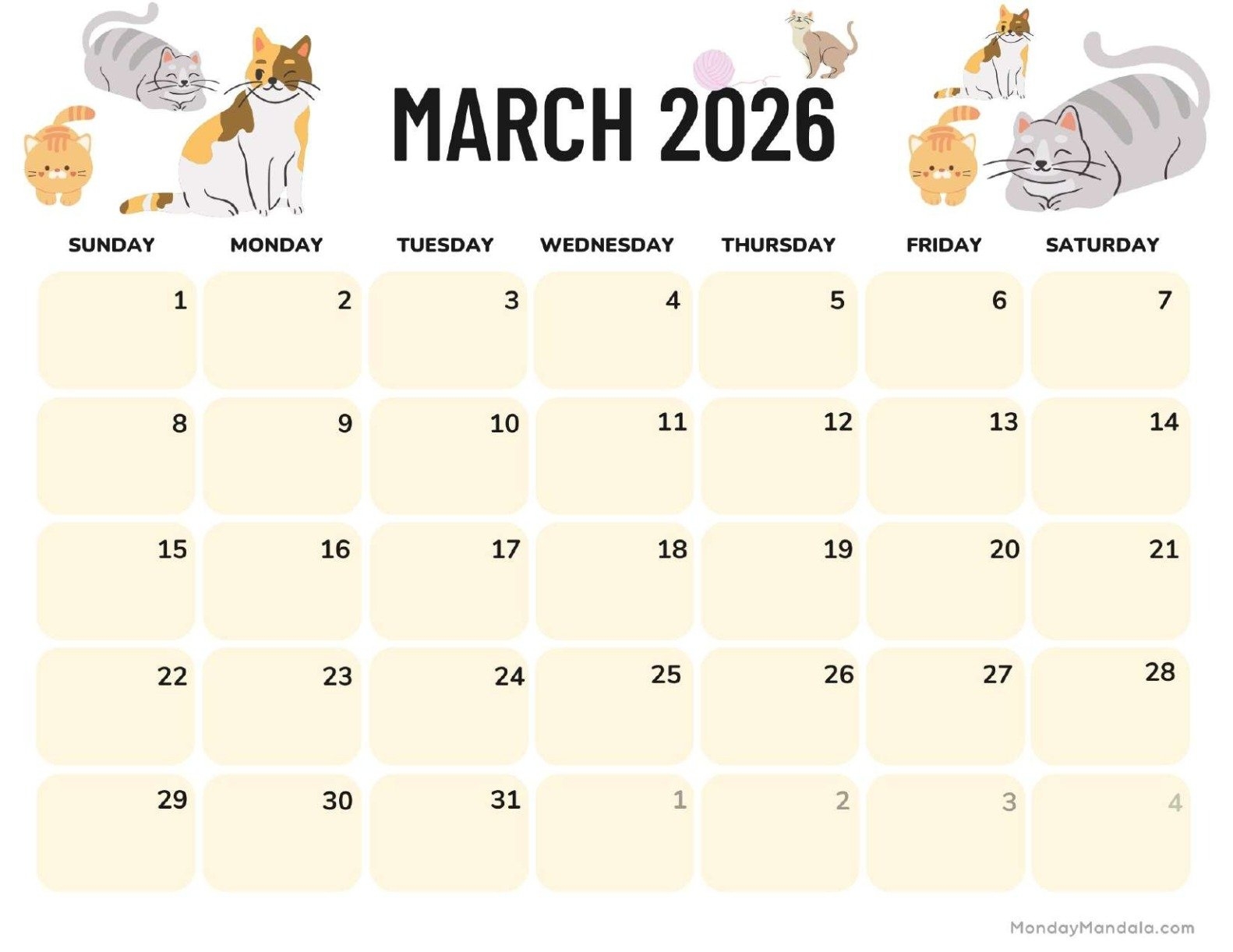 March 2026 Calendars Free PDF Printables 