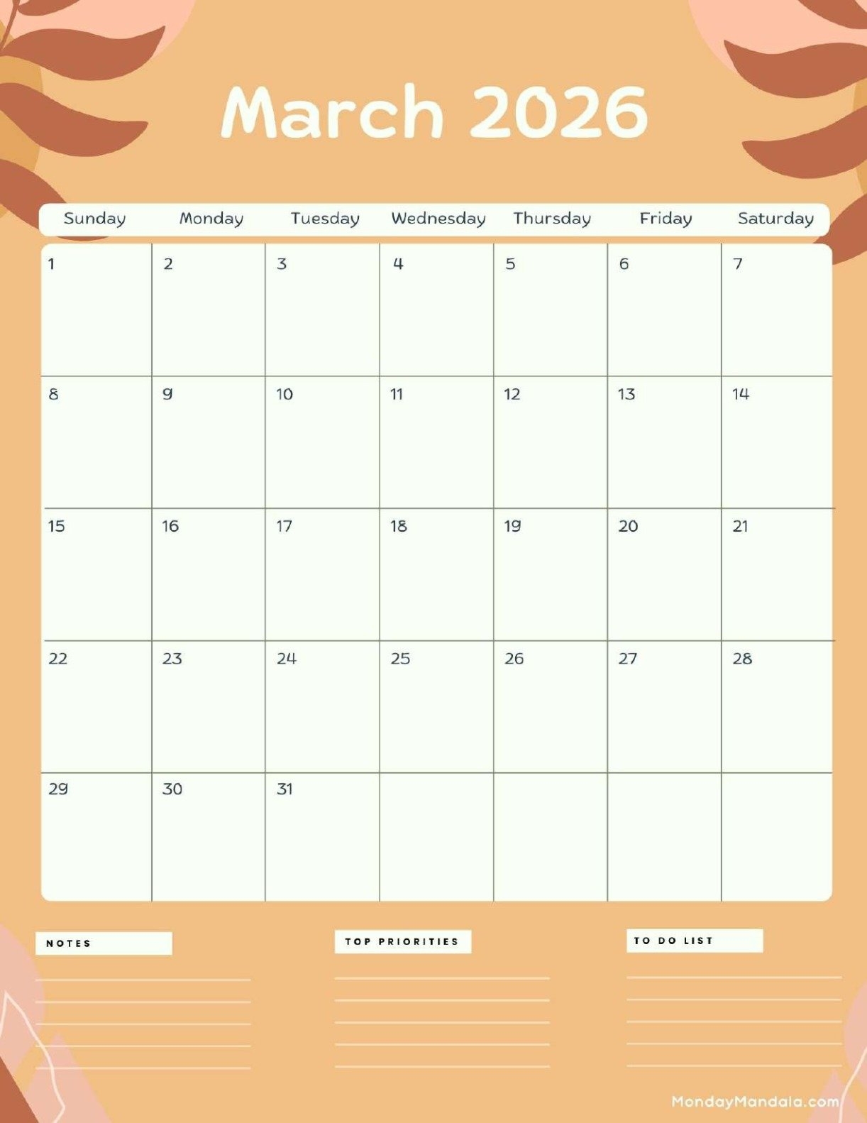 March 2026 Calendars Free PDF Printables 