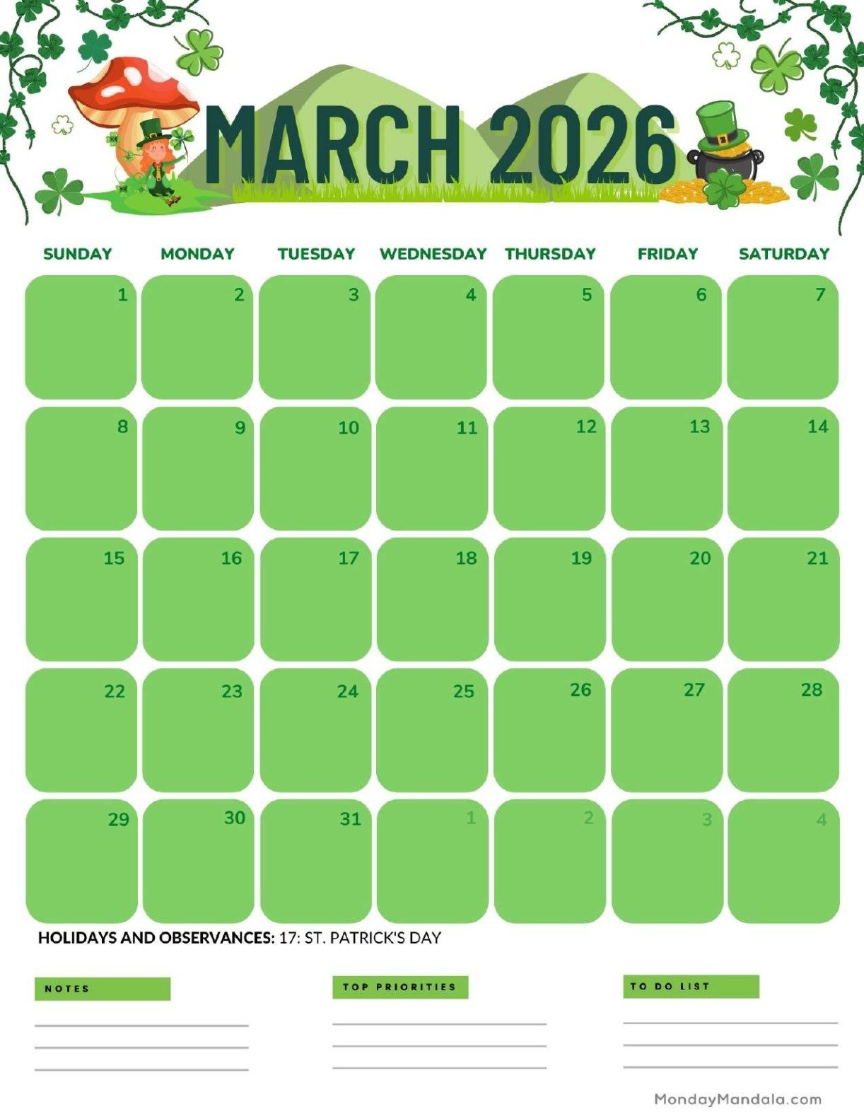 Free Printable Calendar March 2026