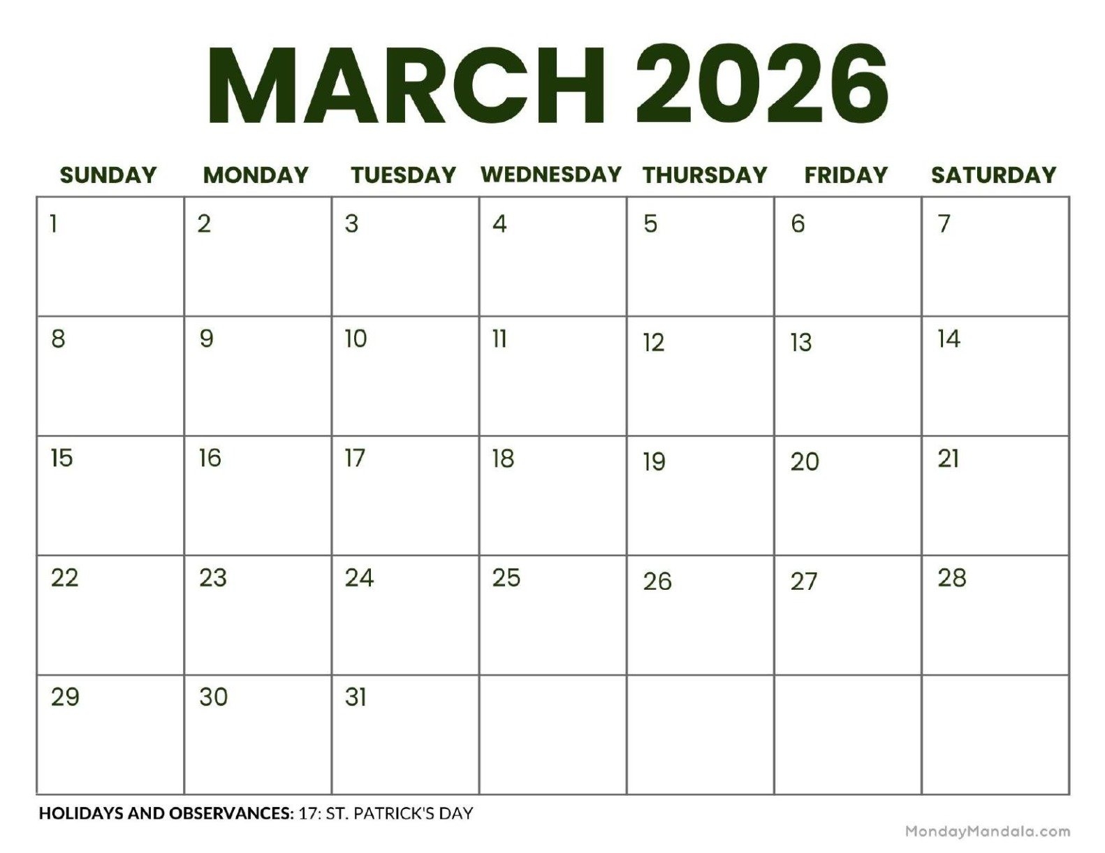 March 2026 Calendars Free PDF Printables 