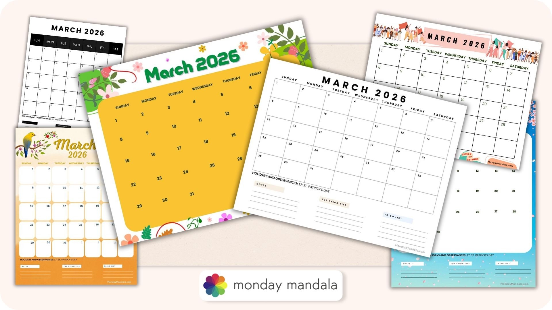 March 2026 Calendars Free PDF Printables 