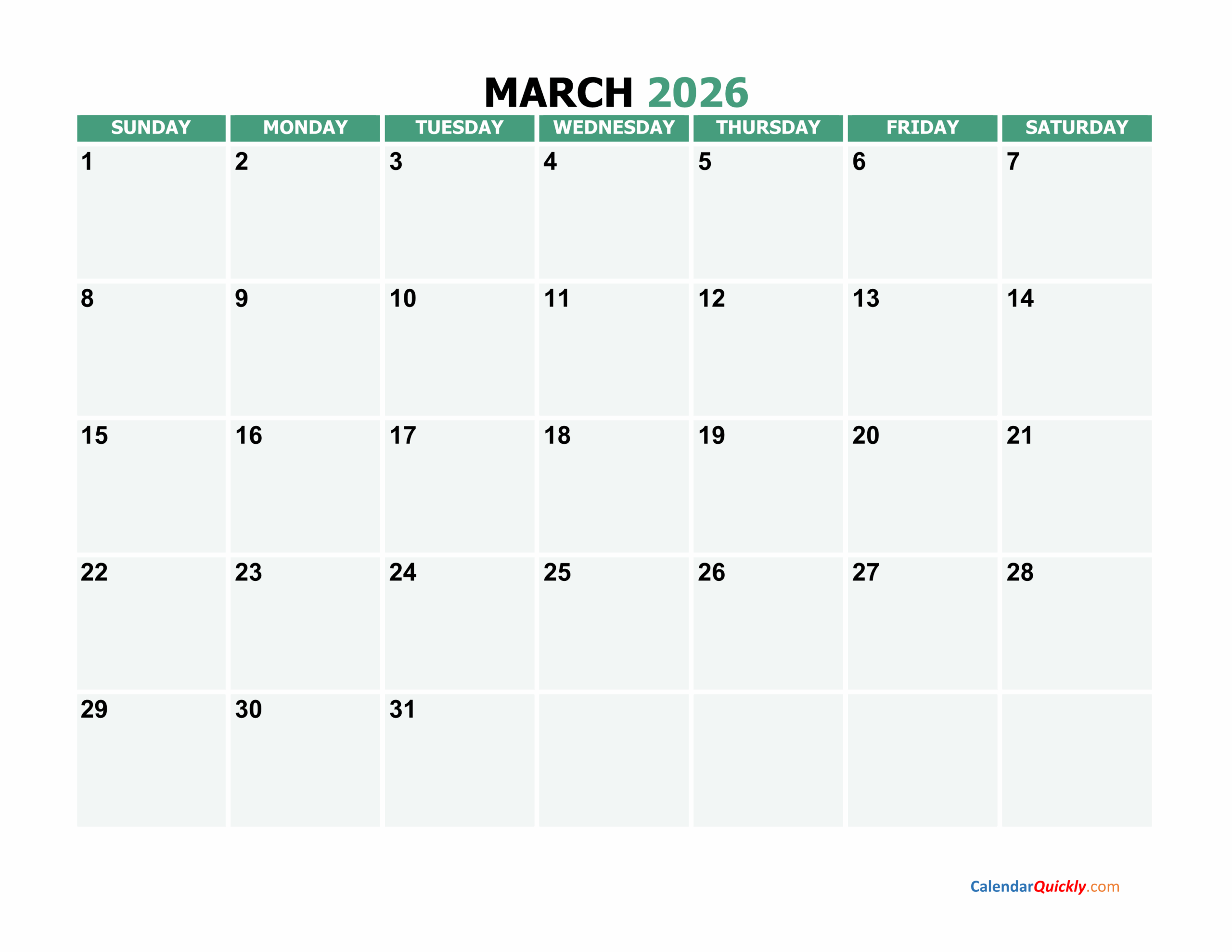 March 2026 Printable Calendar Calendar Quickly