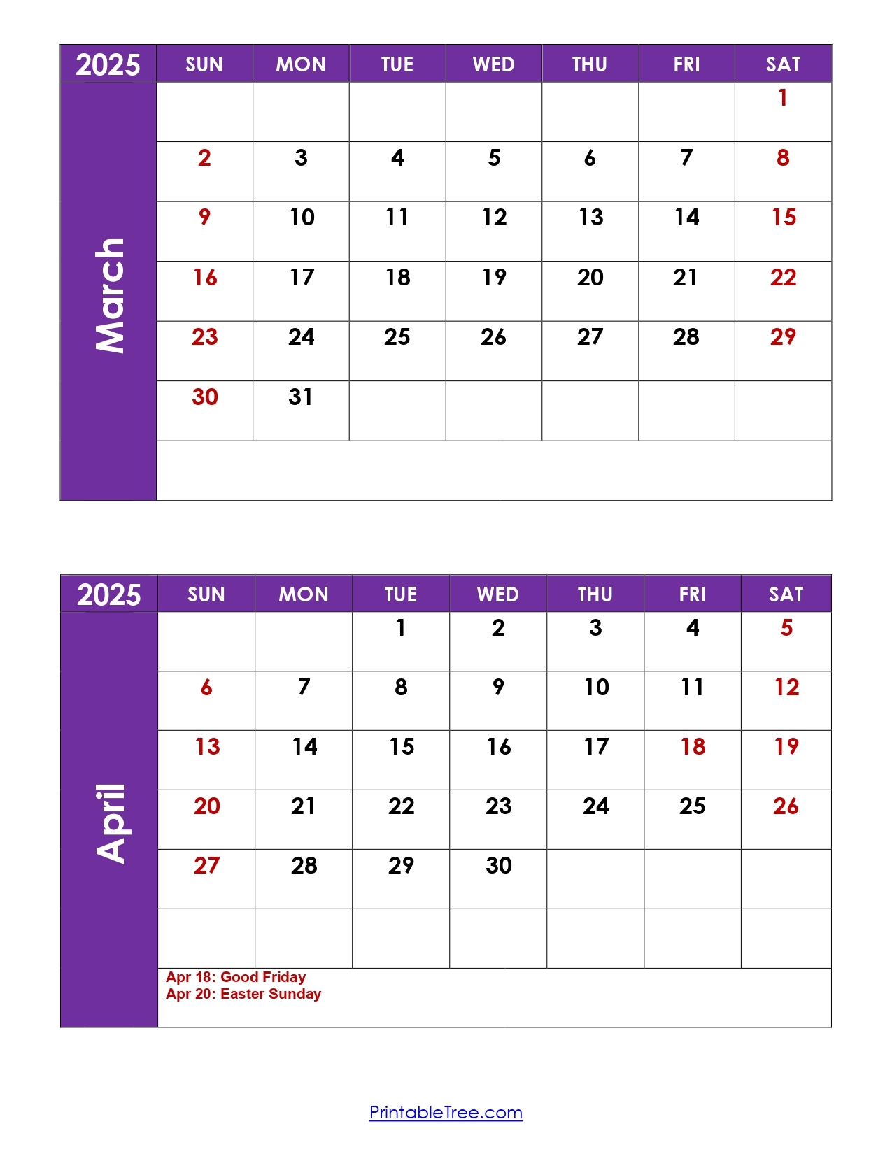 Calendar 2025 March April May June