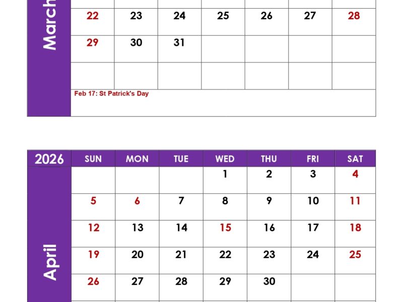 March And April 2026 Calendar Printable PDF 2 Month Calendar Template